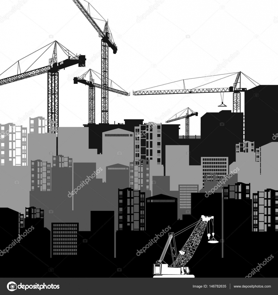 vector construction crane silhouette industry illustration ...