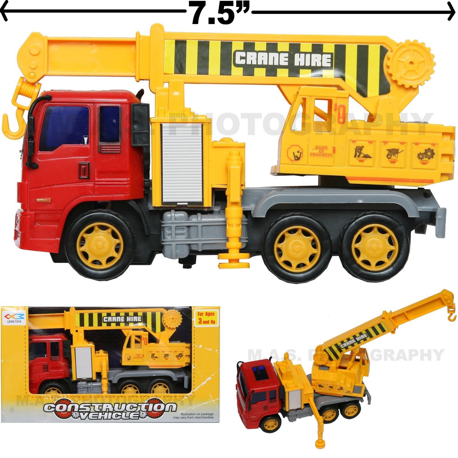 CONSTRUCTION TRUCK TOY CRANE HIRE VEHICLE FRICTION POWERED KIDS LOVE ...