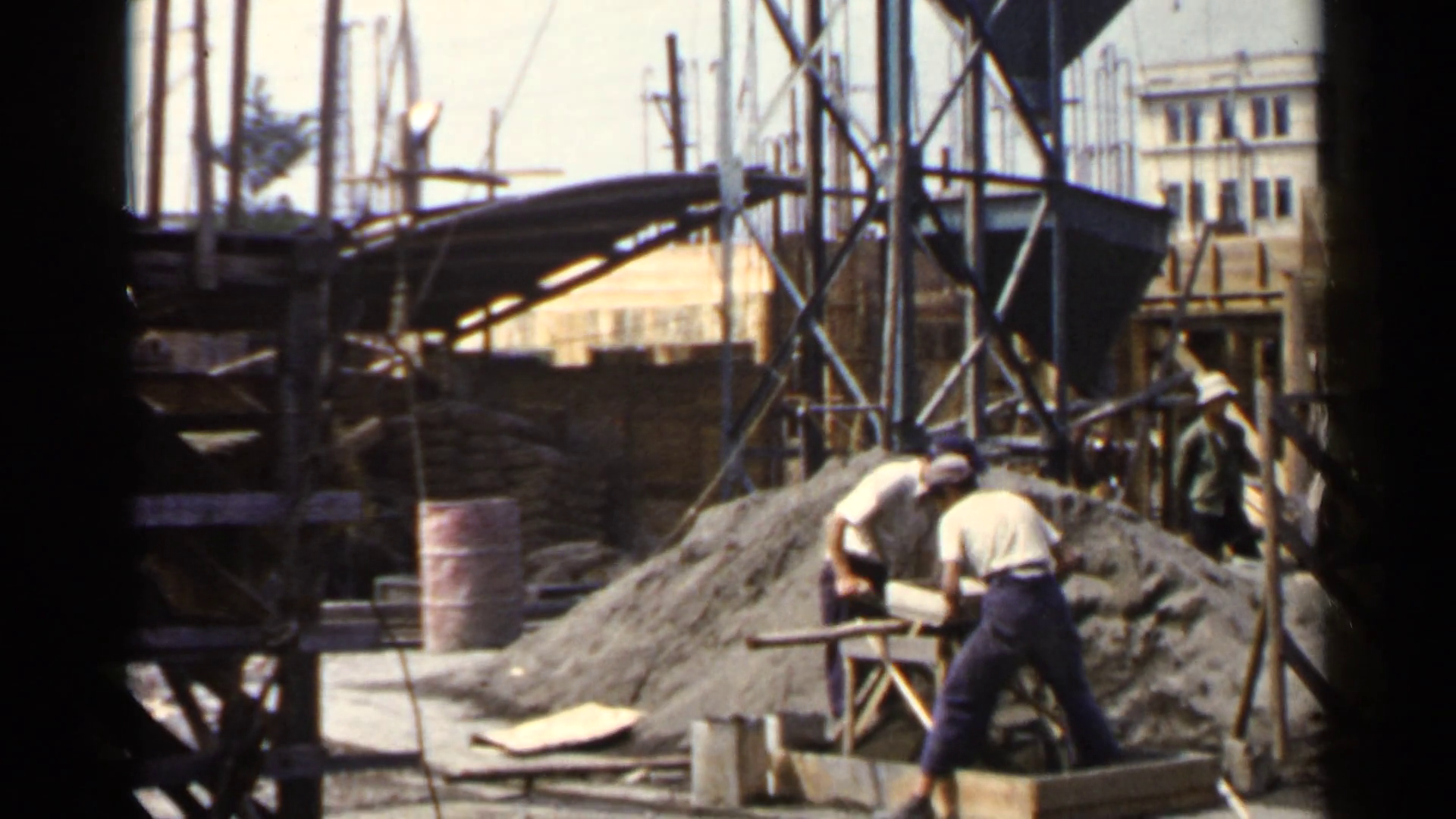 1953: workers are working hard for a construction work at the ...