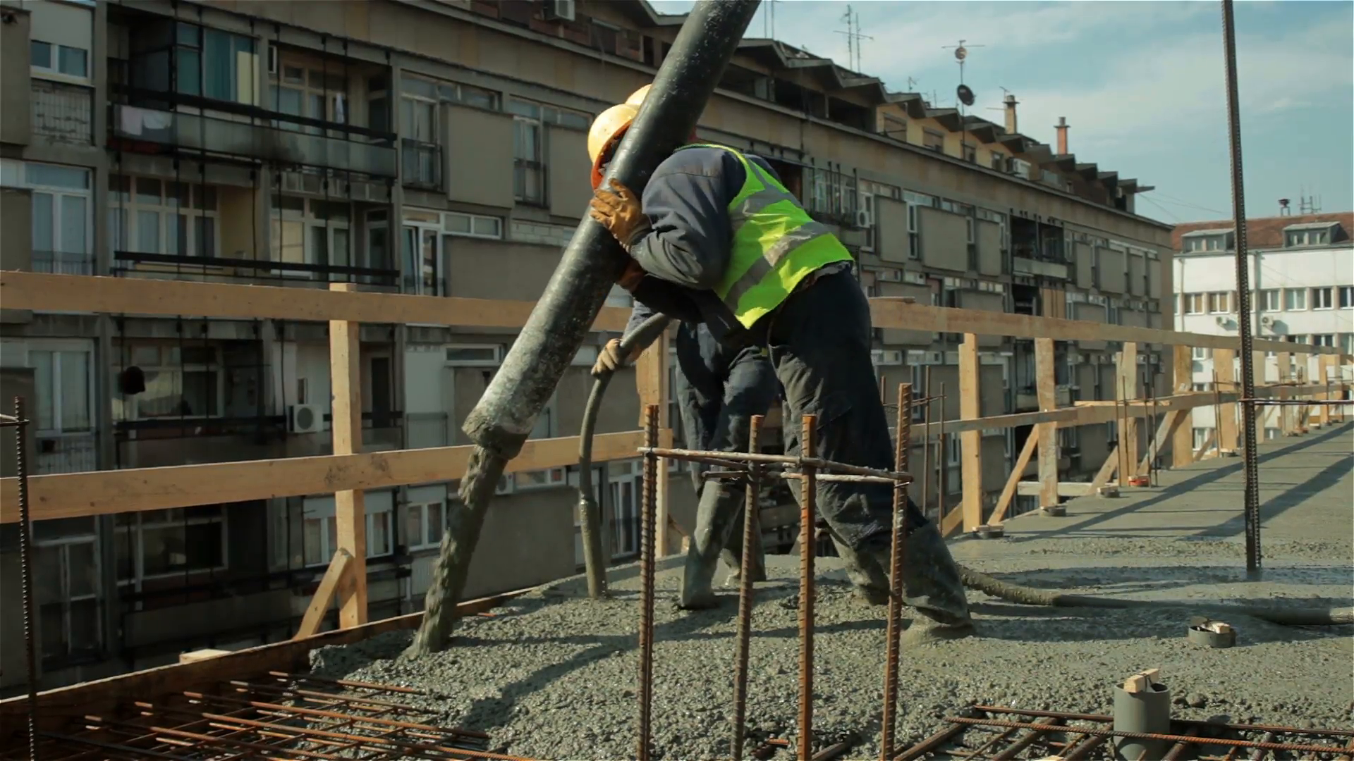 Construction workers working on a building, teamwork Stock Video ...