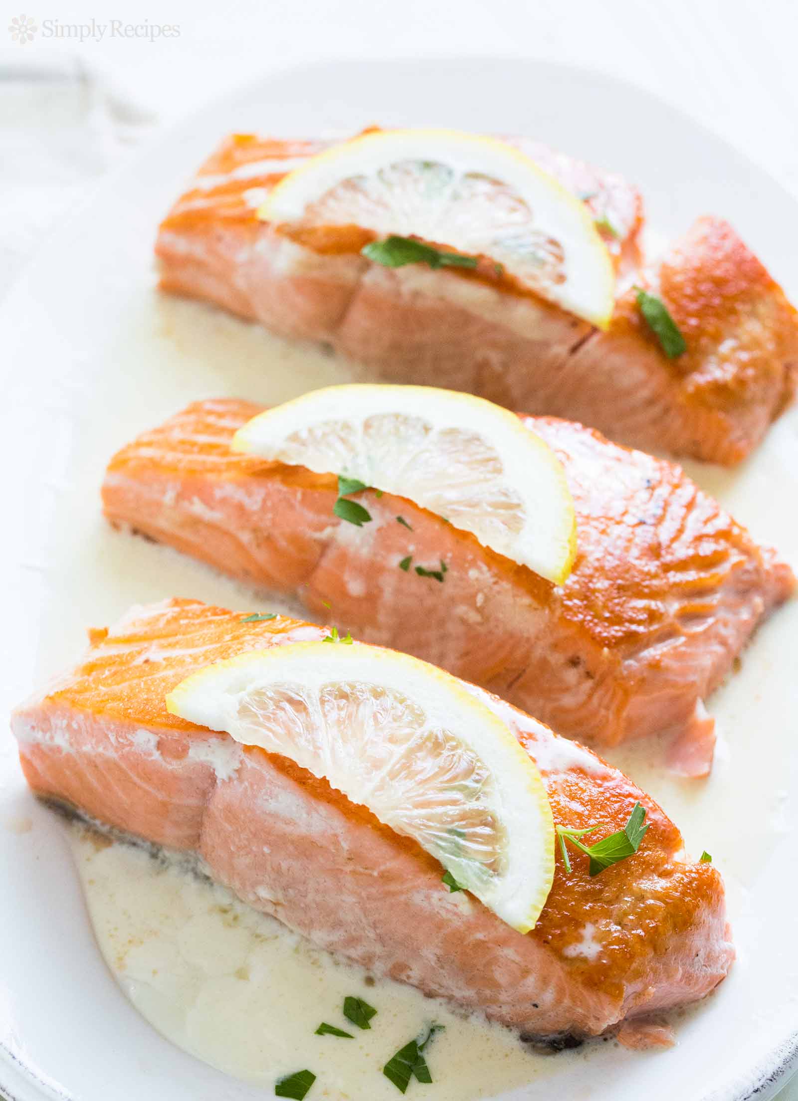Salmon with Lemon Cream Sauce Recipe | SimplyRecipes.com