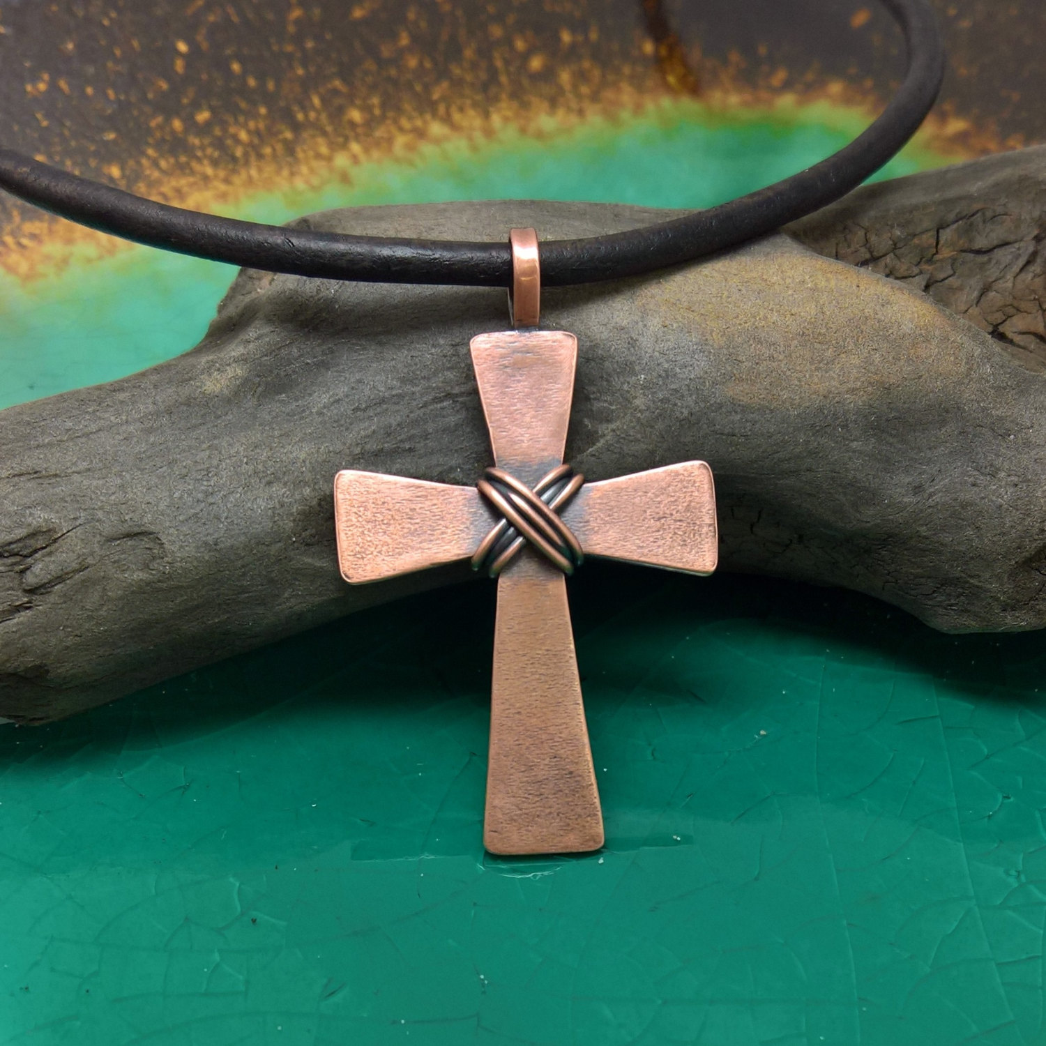 Mens Cross Necklace Mens Copper Cross Mens Forged Cross