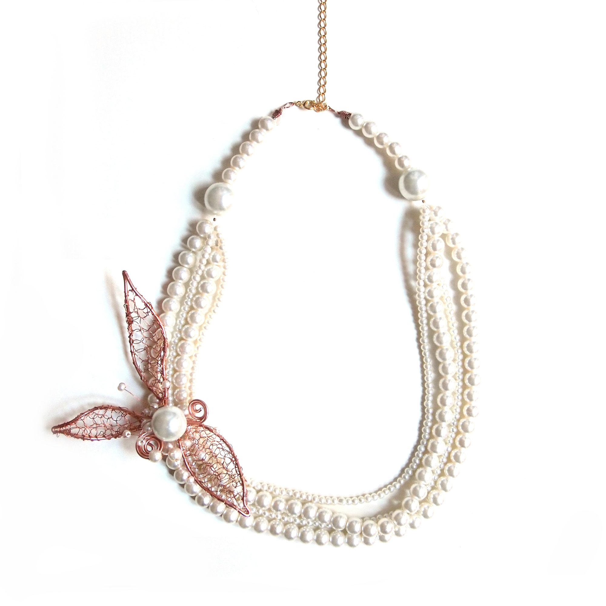 Khandacessories - Wire crochet multi-strand pearl necklace