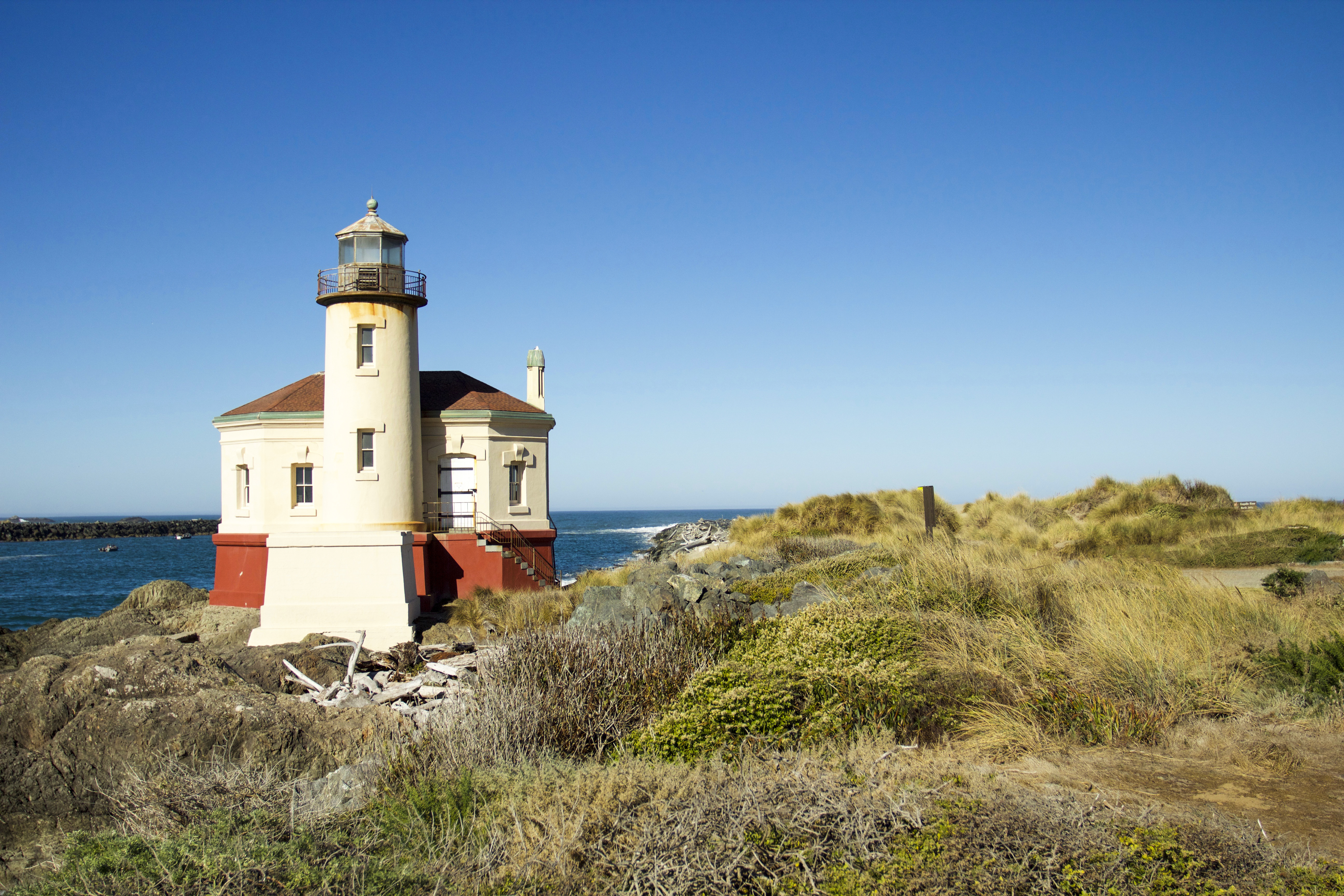 Coquille River Lighthouse Oregon, Beach, Coast, Lighthouse, Ocean, HQ Photo