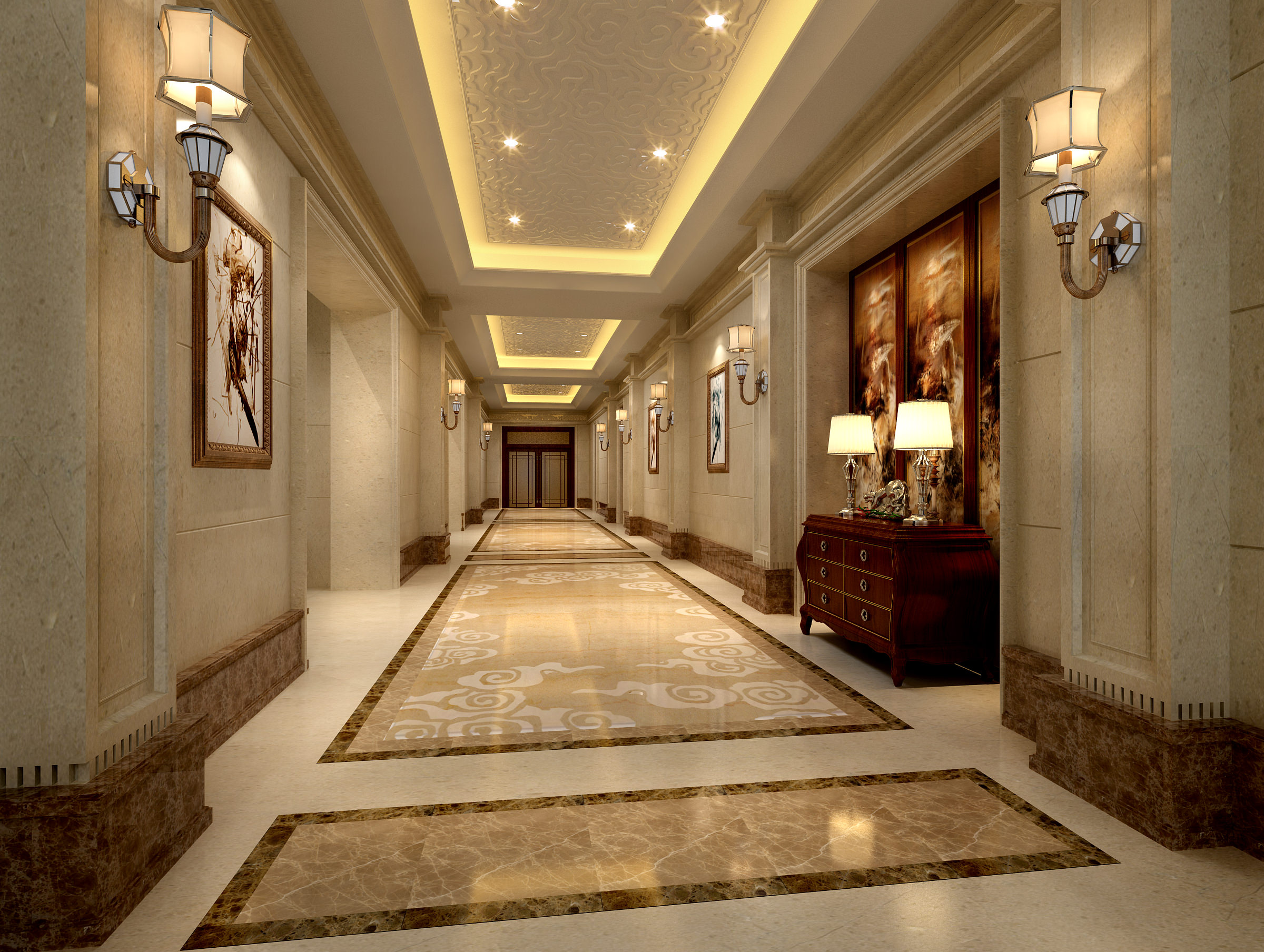 Luxury corridor hall 3D model | CGTrader