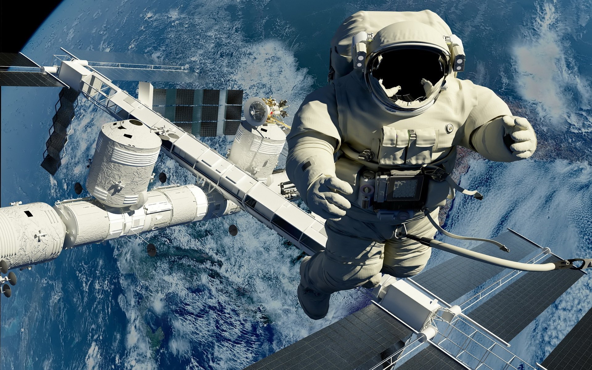 space station out in the open cosmonaut HD wallpaper