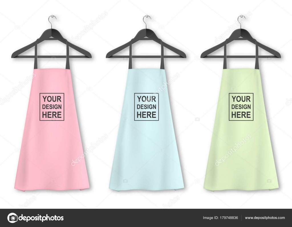 Vector cotton kitchen apron icon set with clothes hangers closeup ...