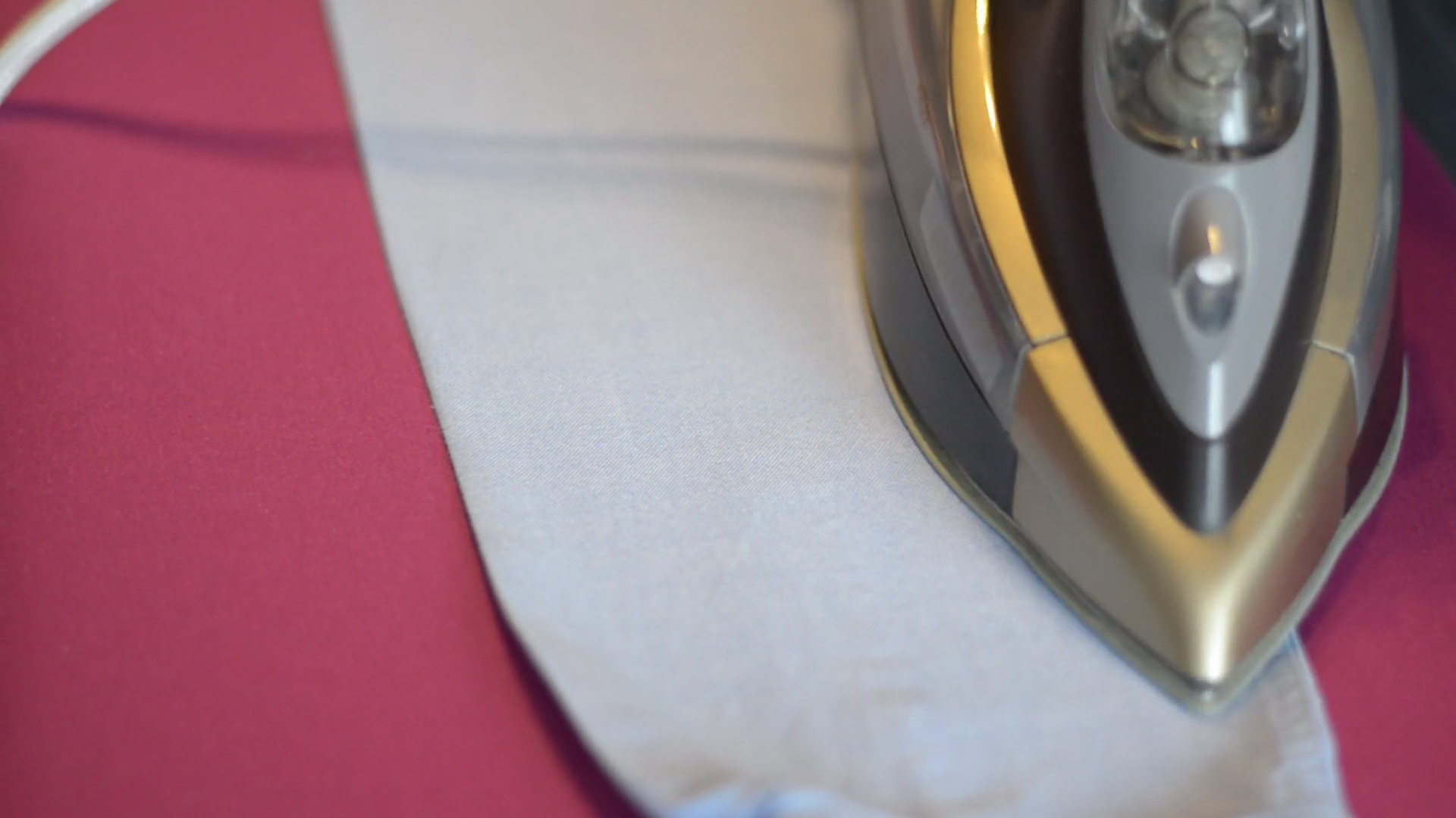 Closeup Ironing. Blue Sleeve Of a Male Cotton Shirt On The Ironing ...
