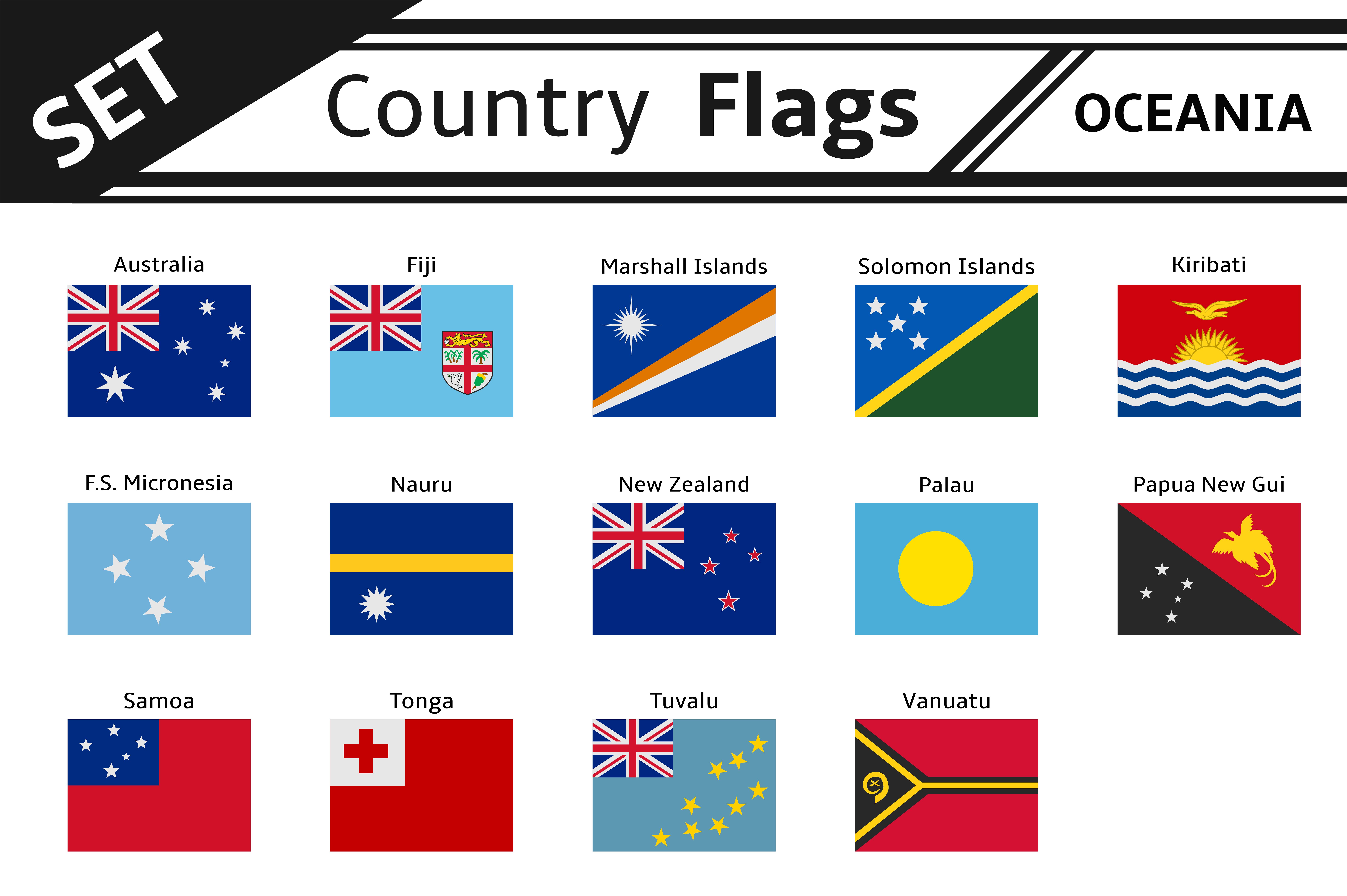 set countries flags oceania ~ Illustrations ~ Creative Market