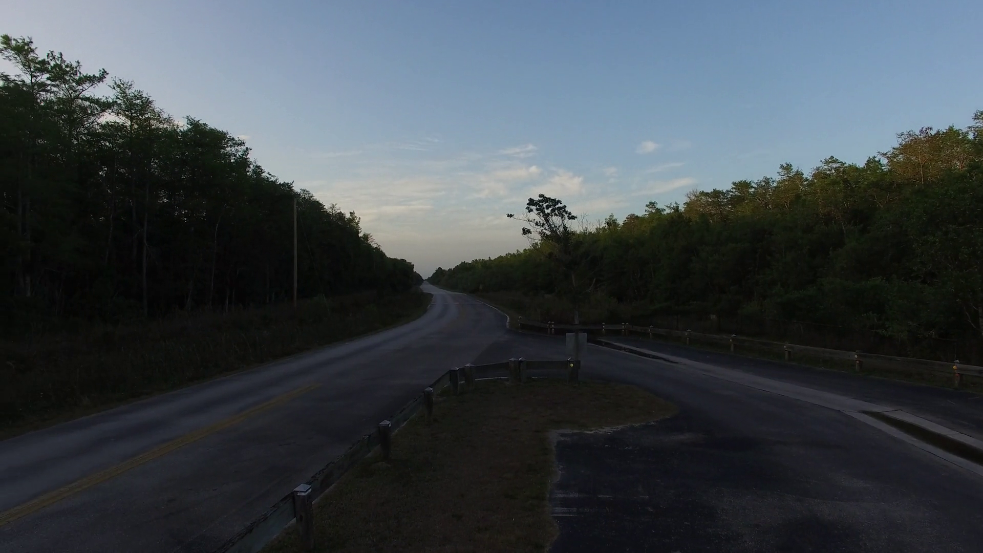Aerial Moving Shot of Scary Country Road in the Everglades at Night ...