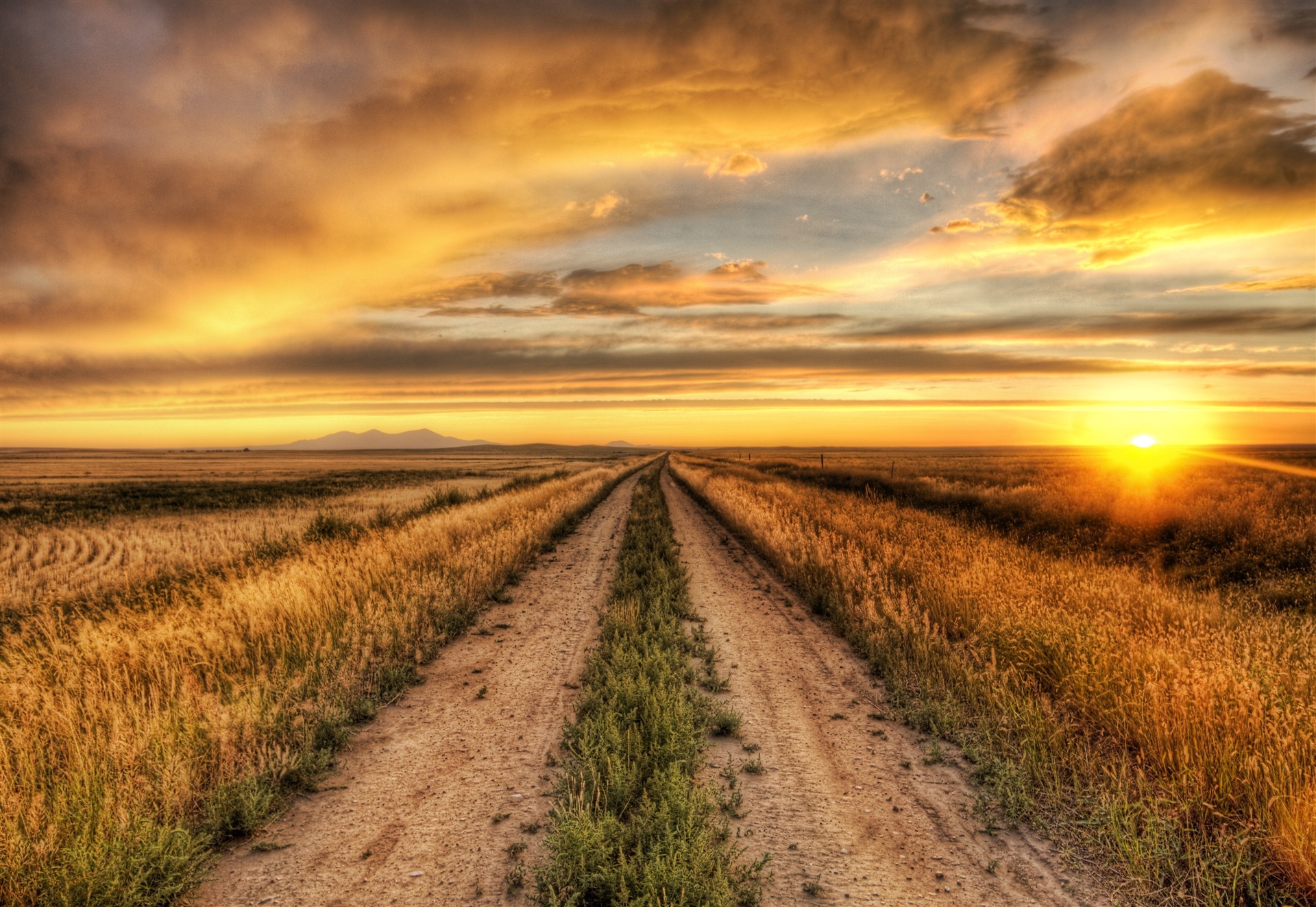Country Field Road Sunset Desktop Wallpaper