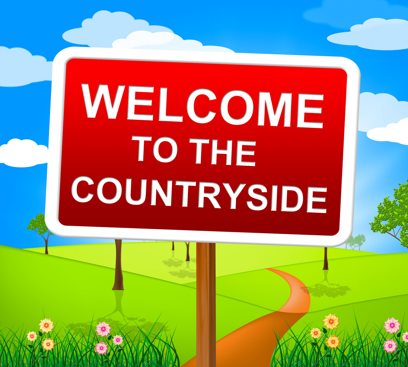 Countryside welcome means greetings landscape and greeting photo