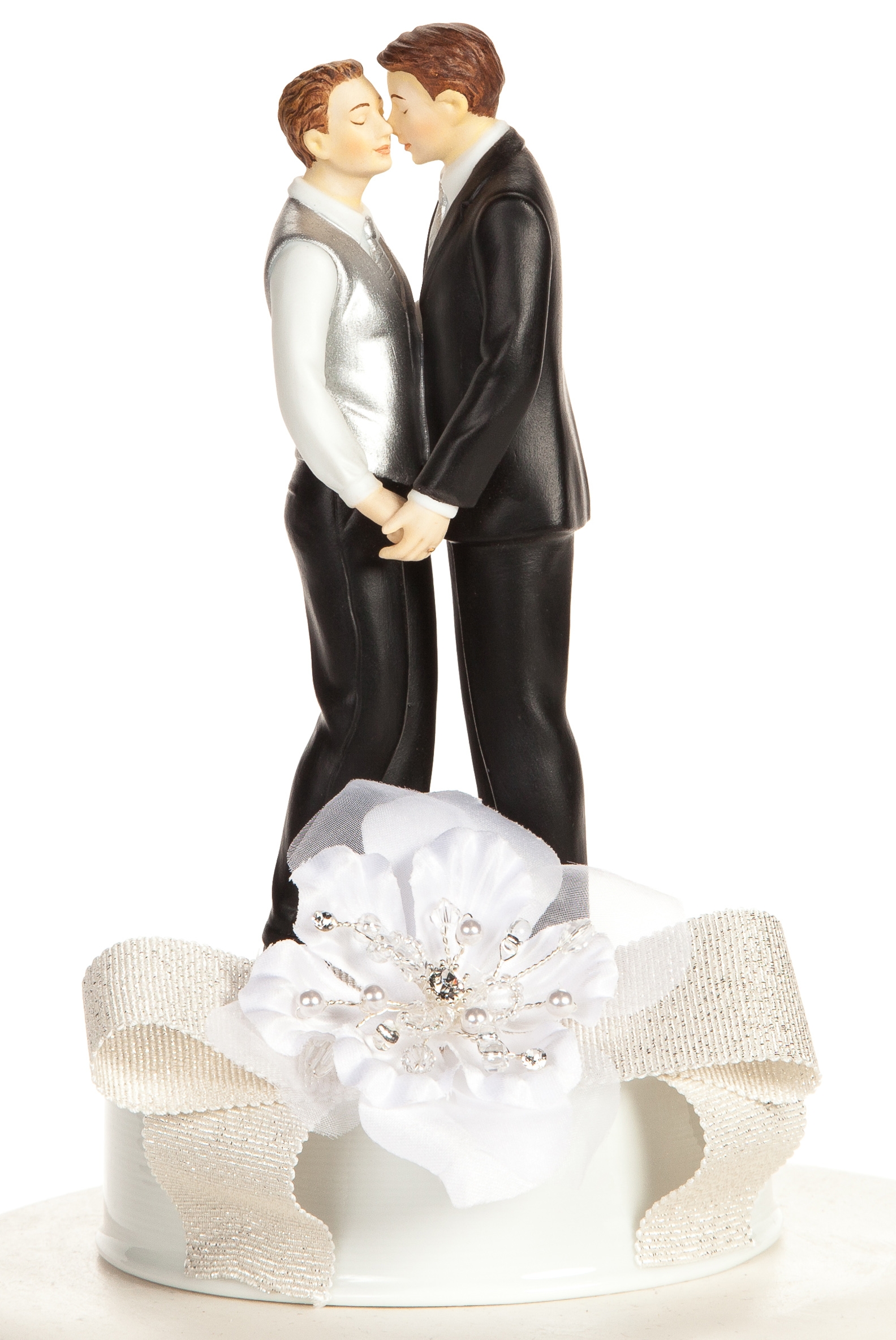Romance Ribbon Accent Gay Couple Cake Topper | Wedding Collectibles