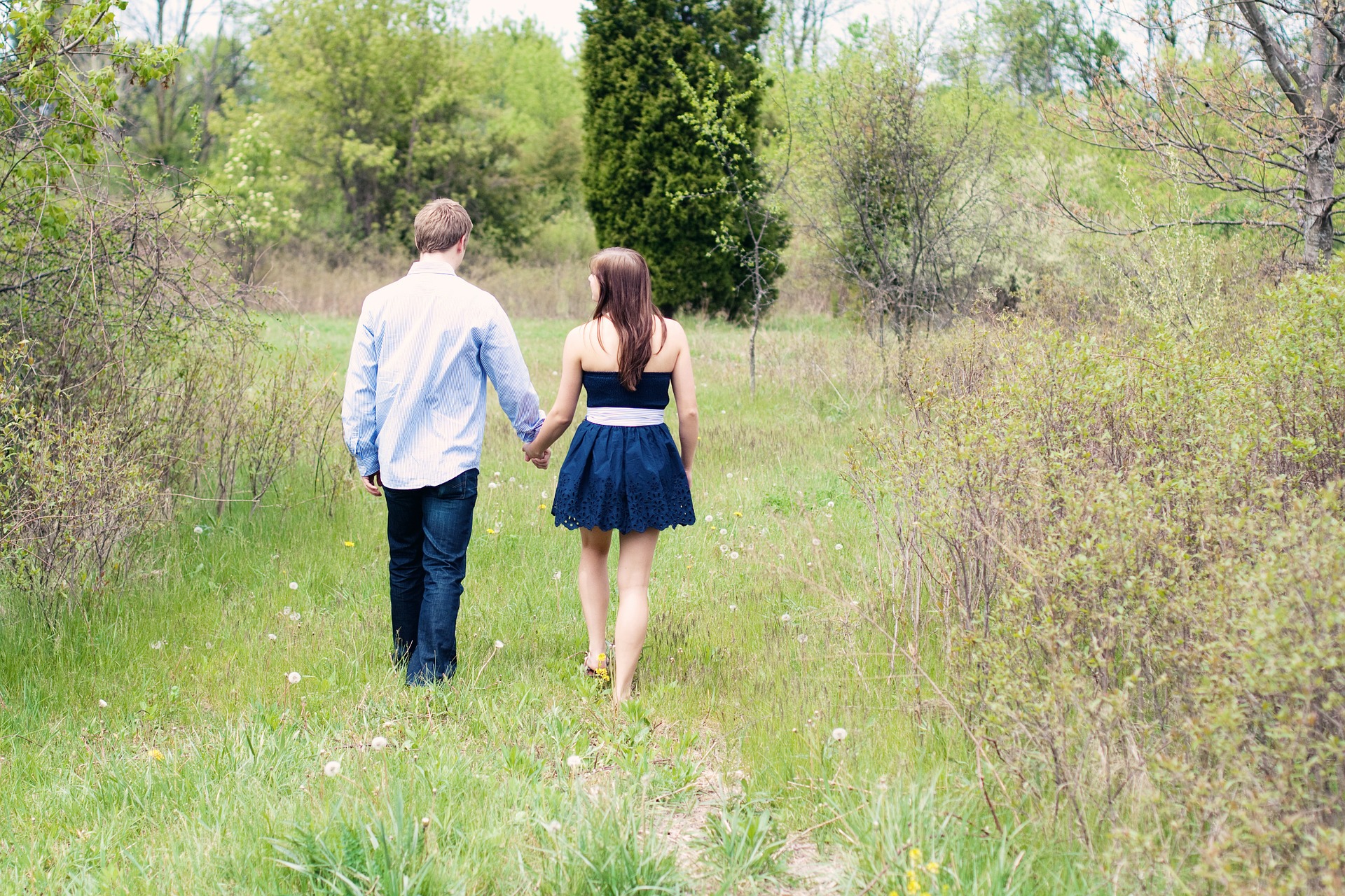 Couple holding hands in nature photo