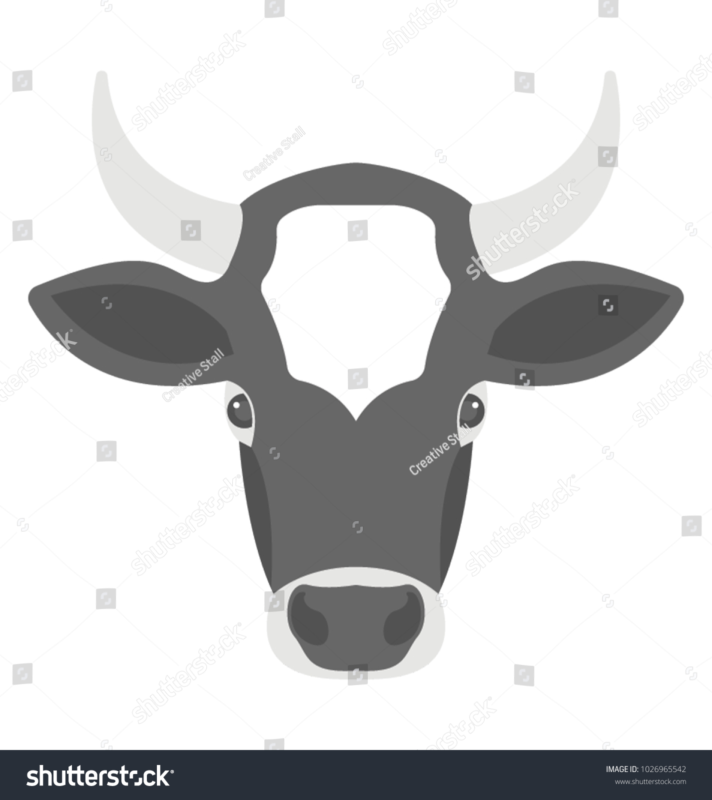 Flat Vector Cow Head Animal Farming Stock Vector 1026965542 ...