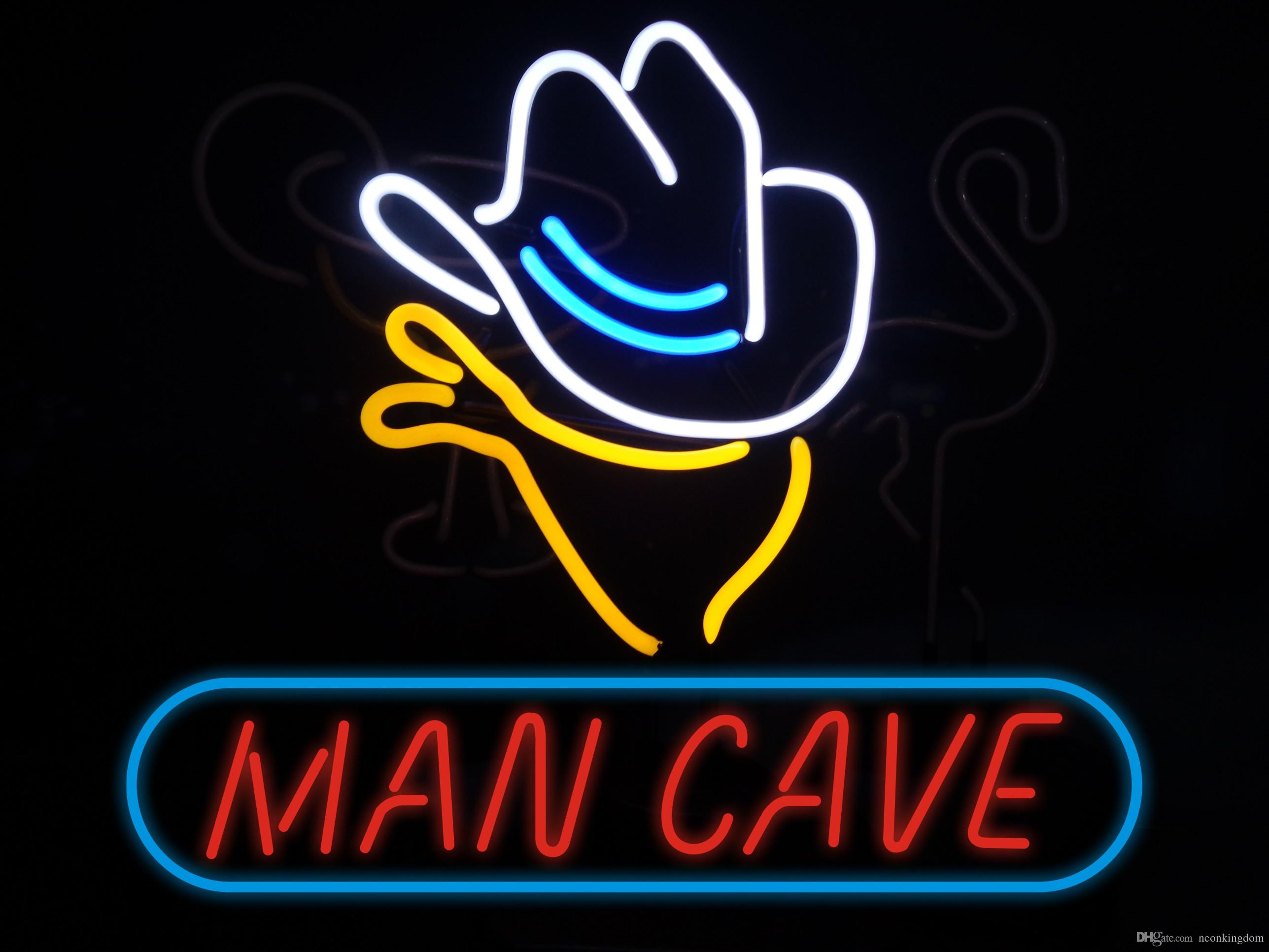2018 Man Cave &Cowboy Neon Sign Real Glass Tube Bar Pub Store ...