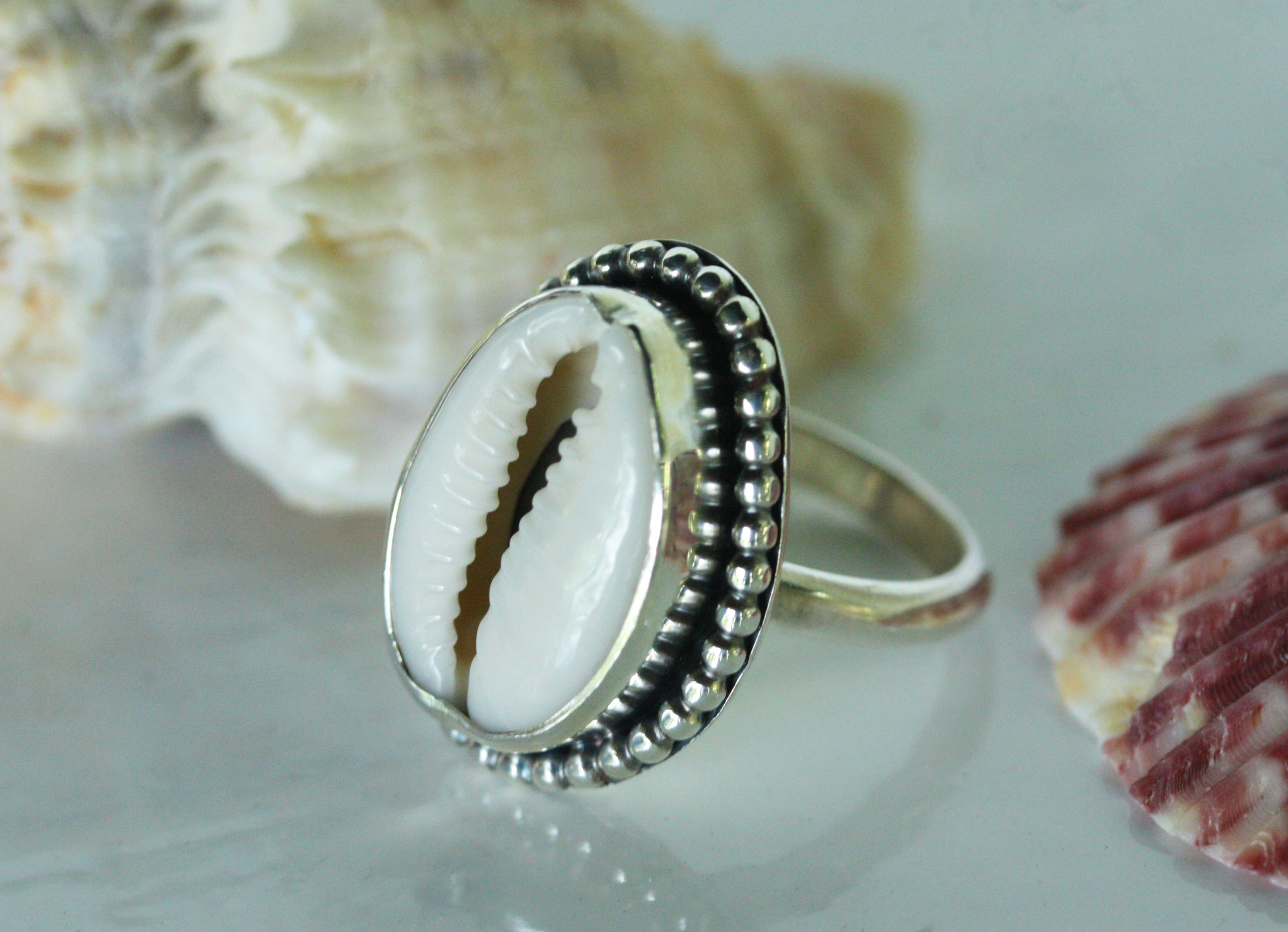 Beaded Cowrie Shell Ring | Rings | AmyJenniferJewellery