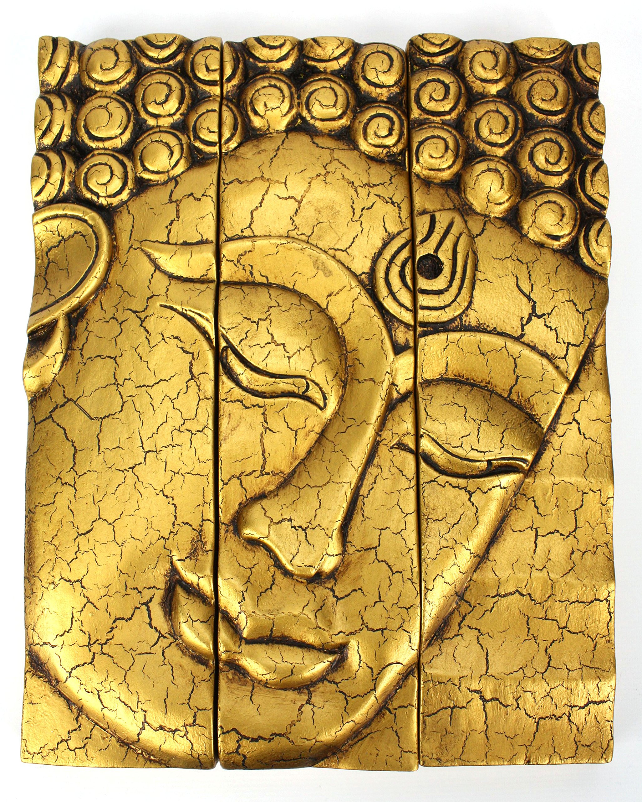 3-part Thai Buddha face panel - cracked Gold finish, carved wood ...