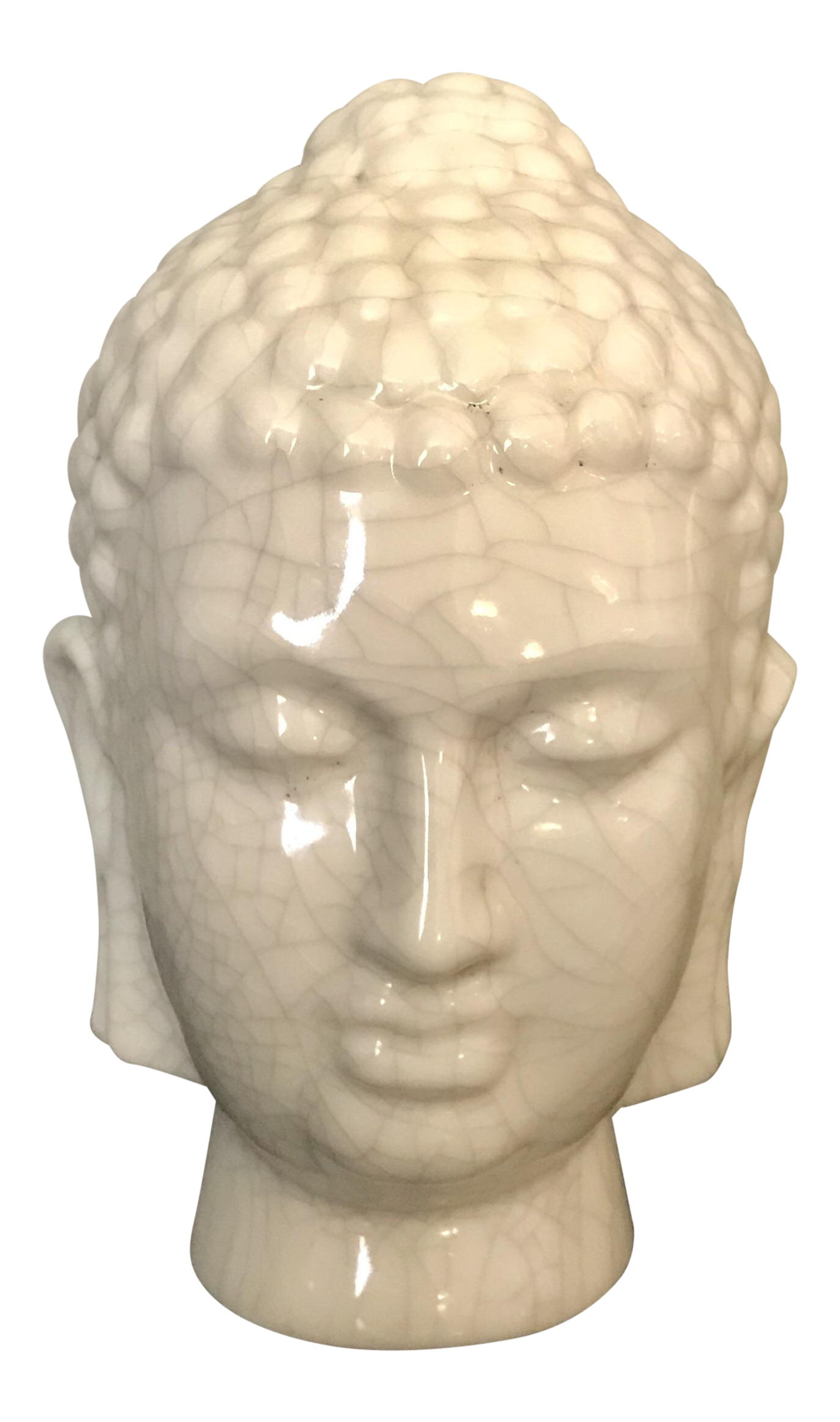 Cracked Finish Cream Ceramic Buddha Head | Chairish