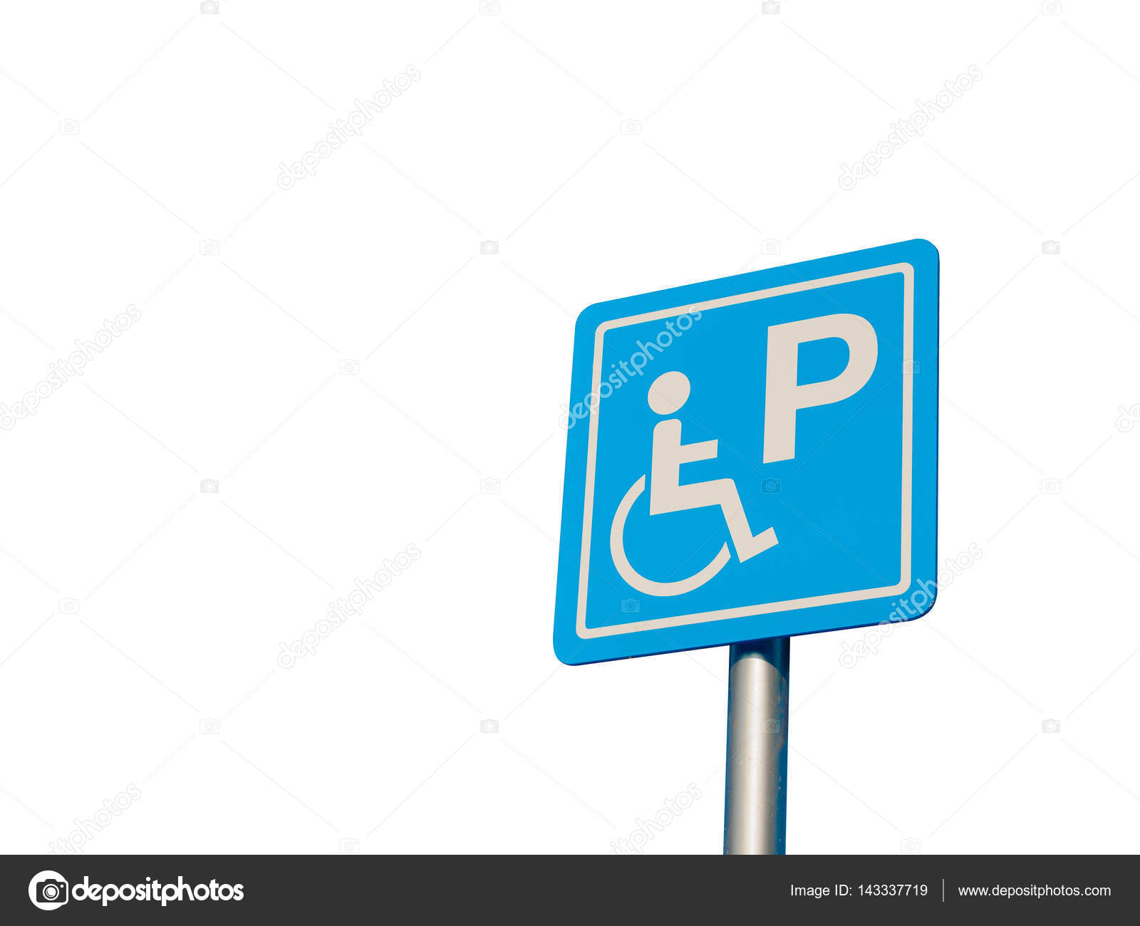 Disabled parking space and wheelchair way sign and symbols on a pole ...