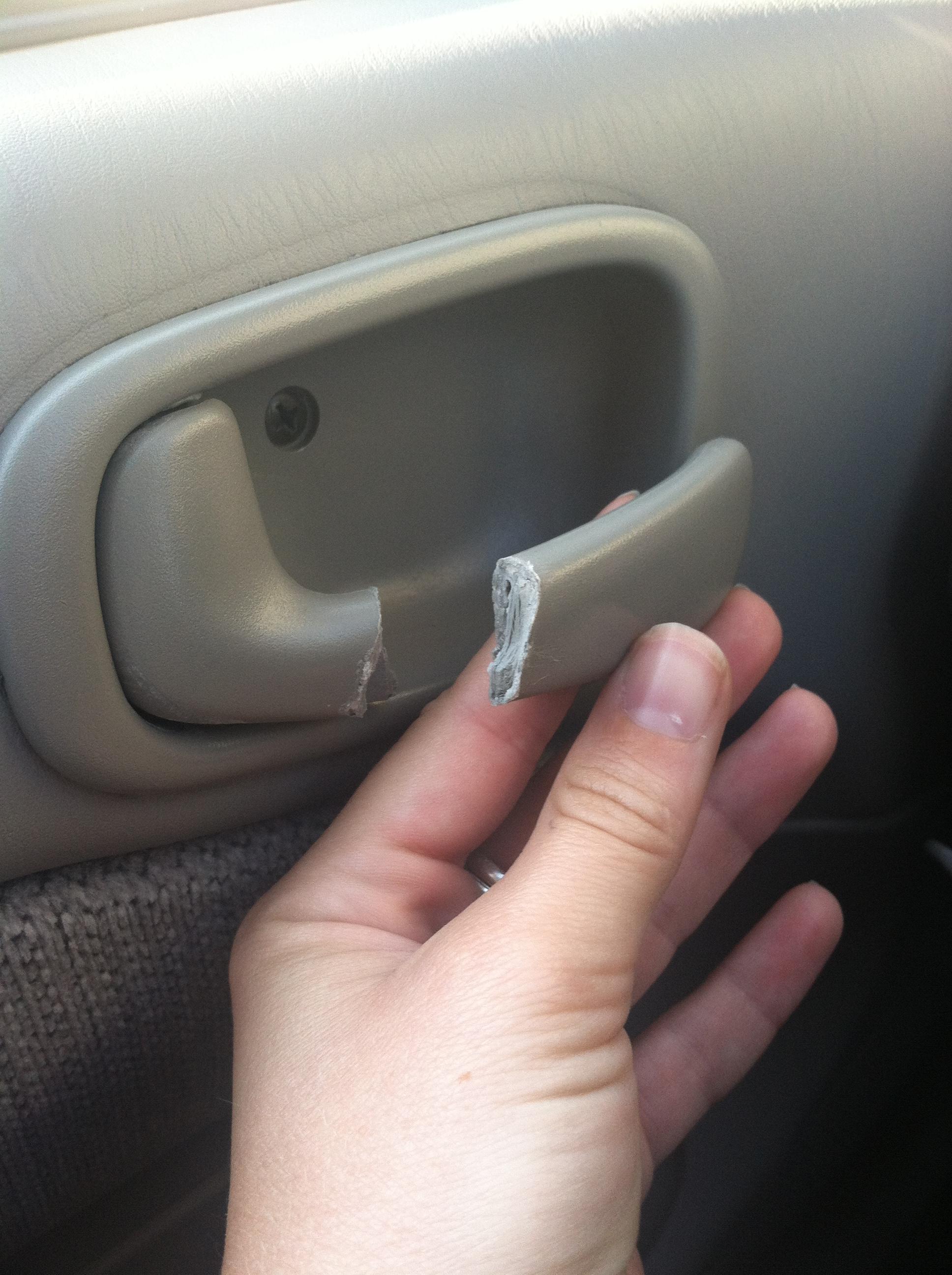 The shitty plastic door handle on my car broke off and they are ...
