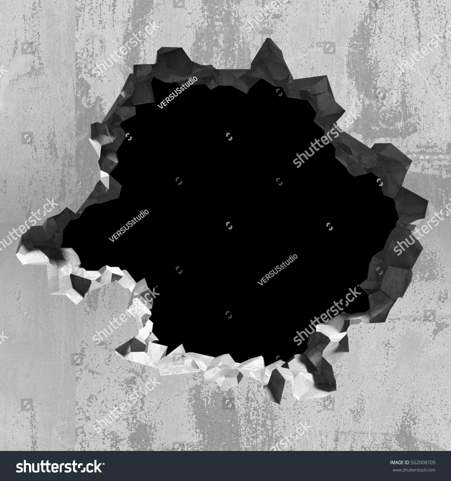 Explosion Hole Concrete Cracked Wall Industrial Stock Illustration ...