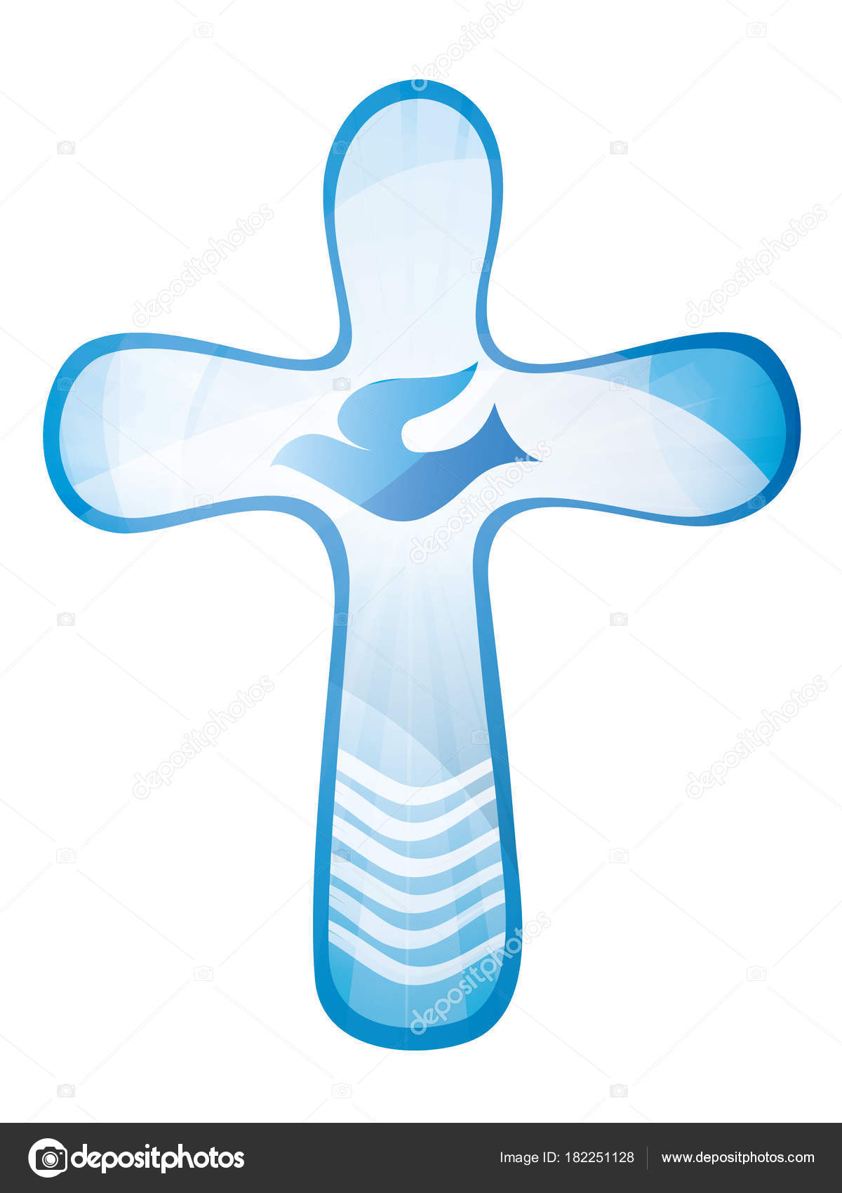 Baptism Christian Cross Dove Waves Water Blue Background Religious ...