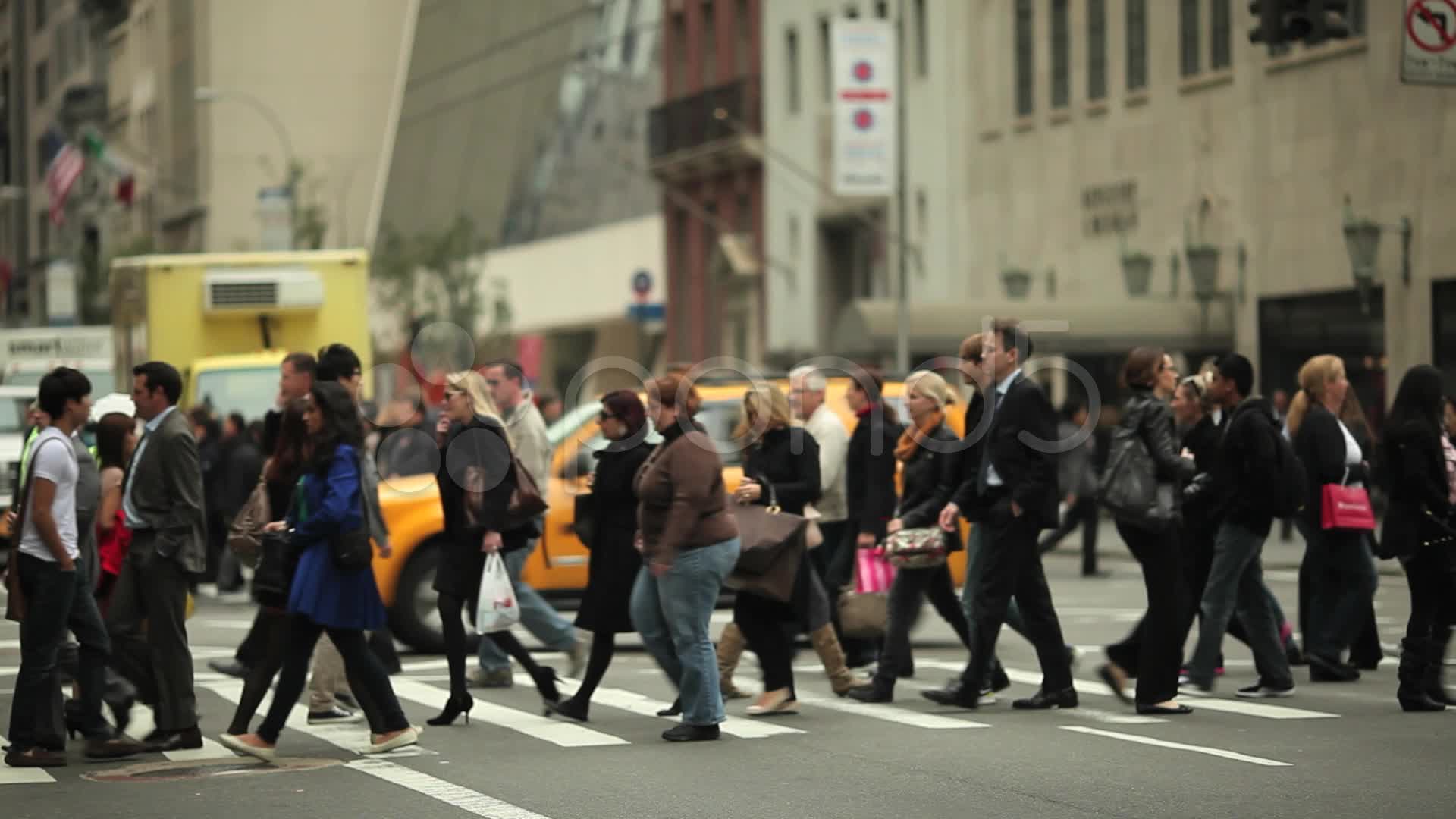 Video: Crowd people walking crossing street new york city cloudy ny ...