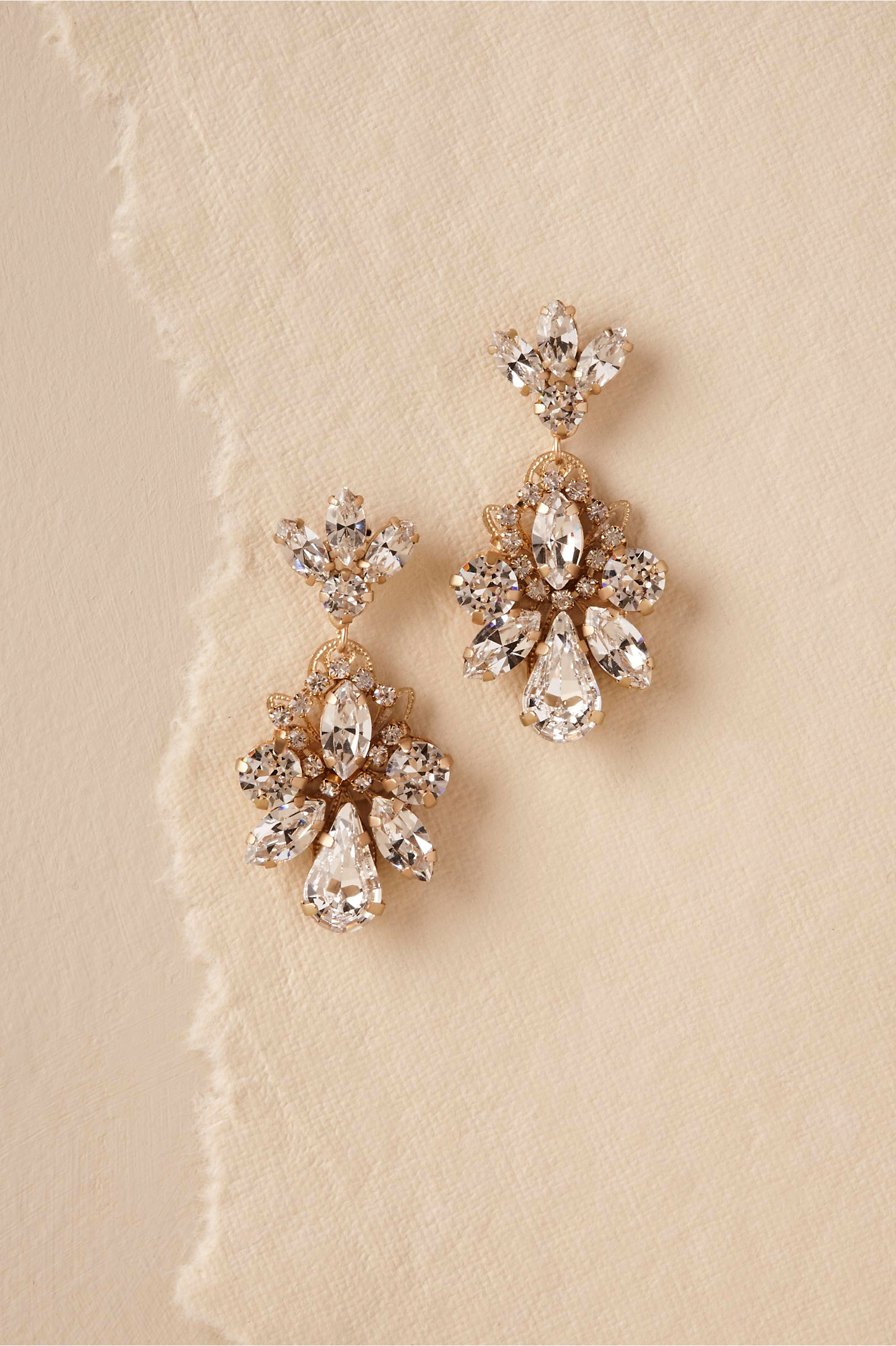 Gena Crystal Earrings Gold in Bride | BHLDN