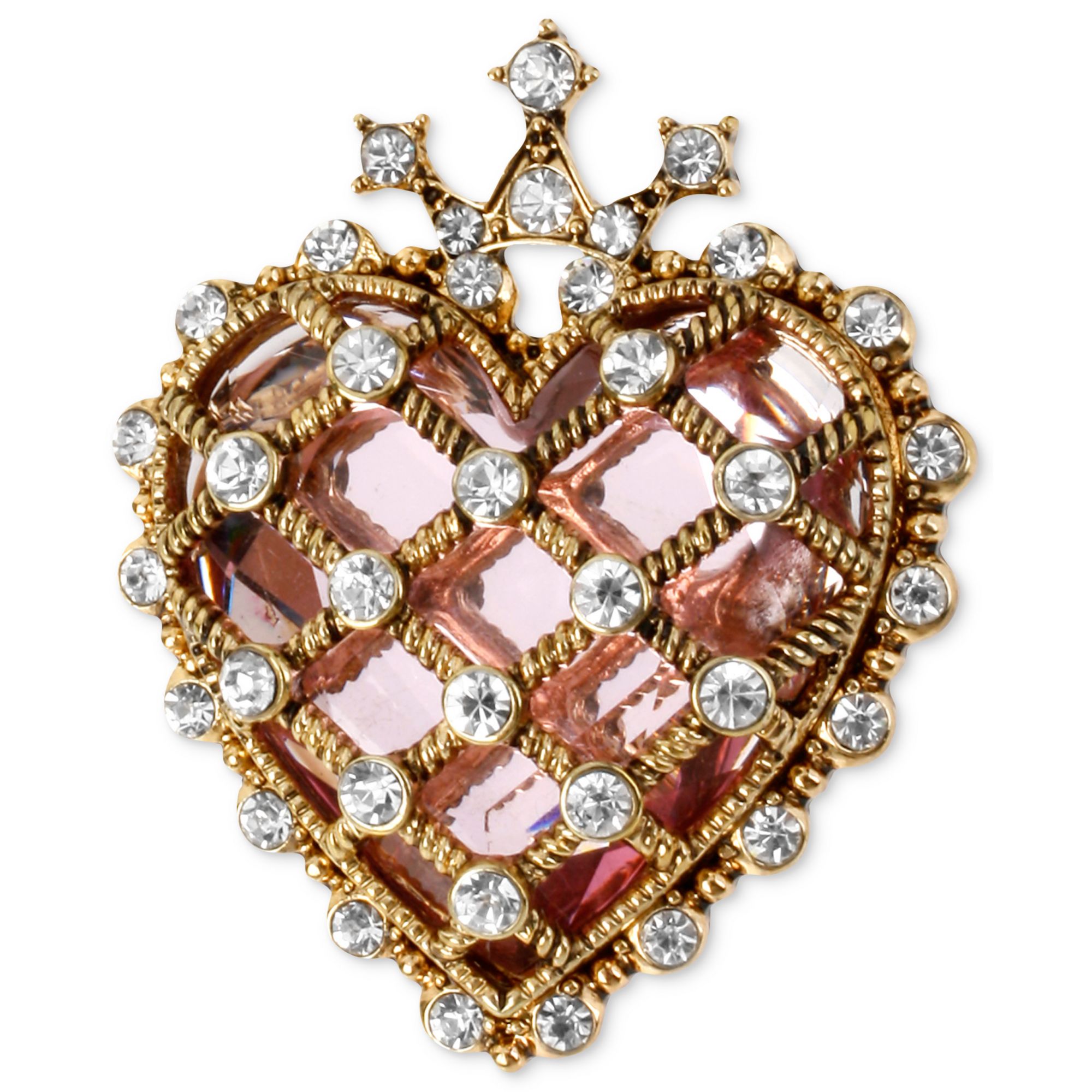 Lyst - Betsey Johnson Antique Goldtone Quilted Crystal Heart Pin in ...