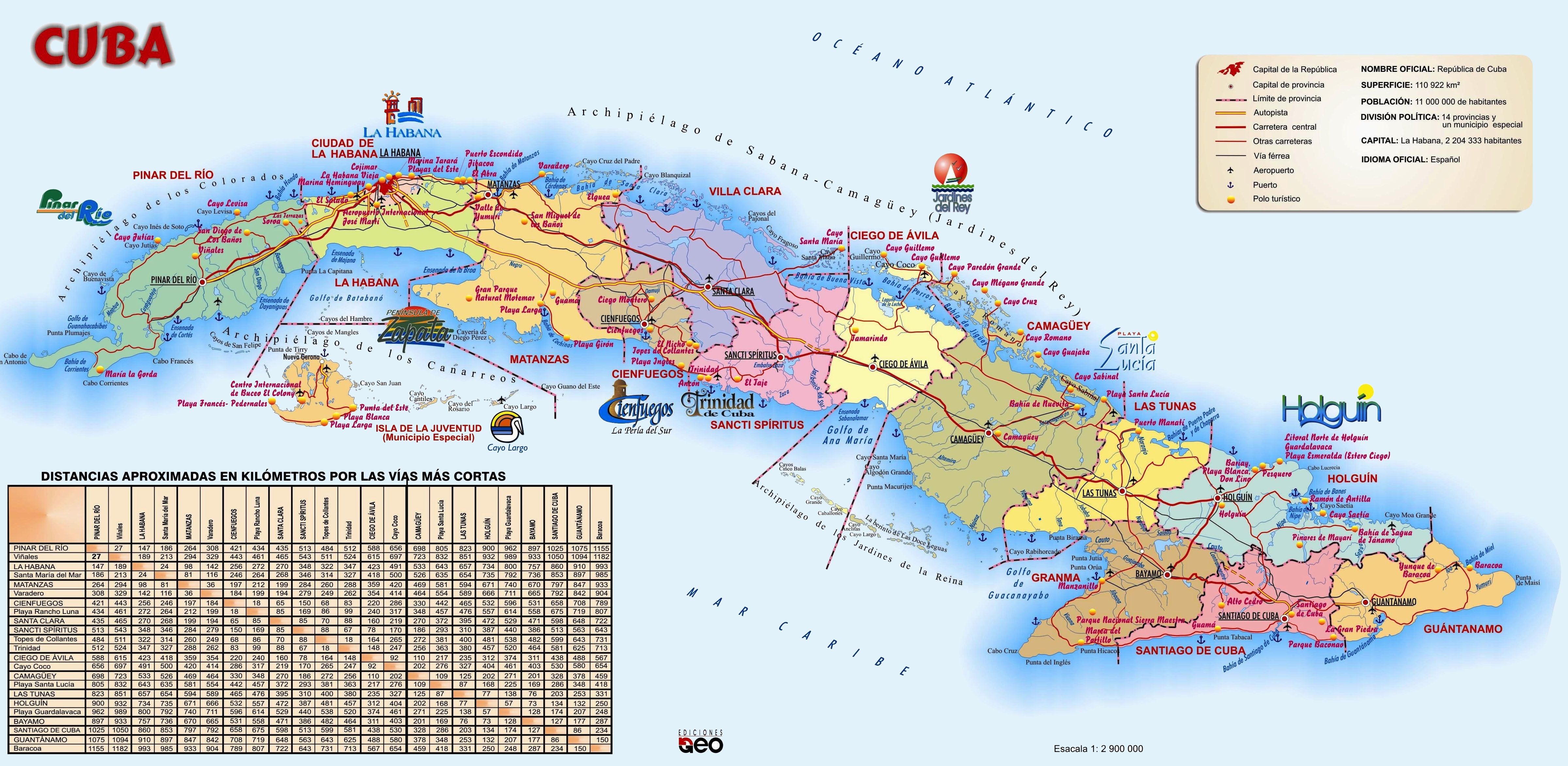 Large detailed travel map of Cuba ﻿
