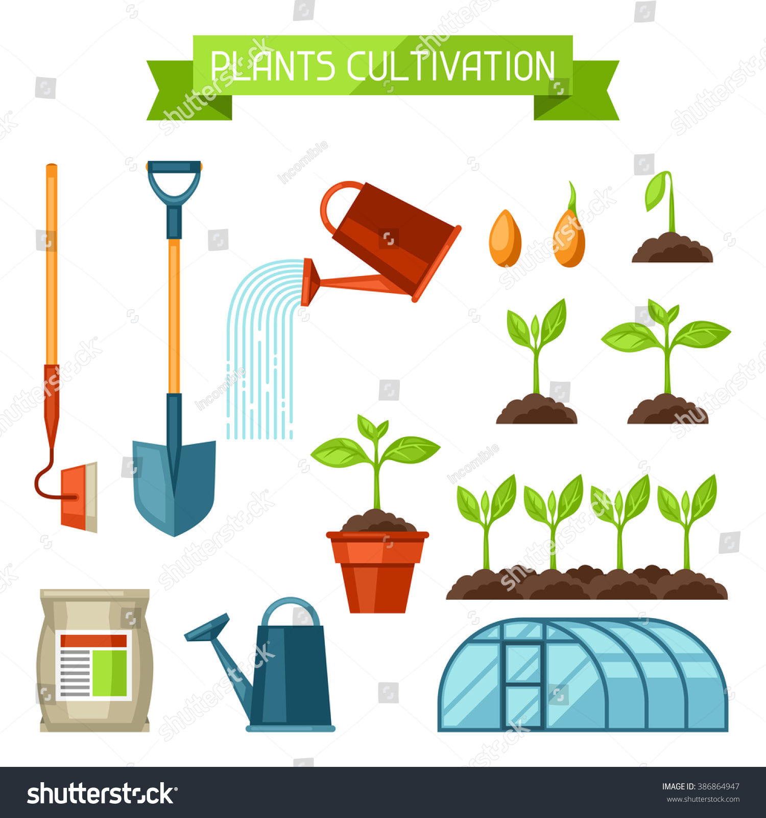 Set Agriculture Objects Instruments Cultivation Plants Stock Vector ...