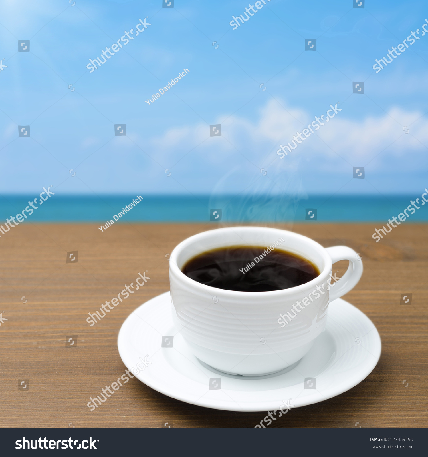 Cup Coffee Steam On Wooden Table Stock Photo 127459190 - Shutterstock
