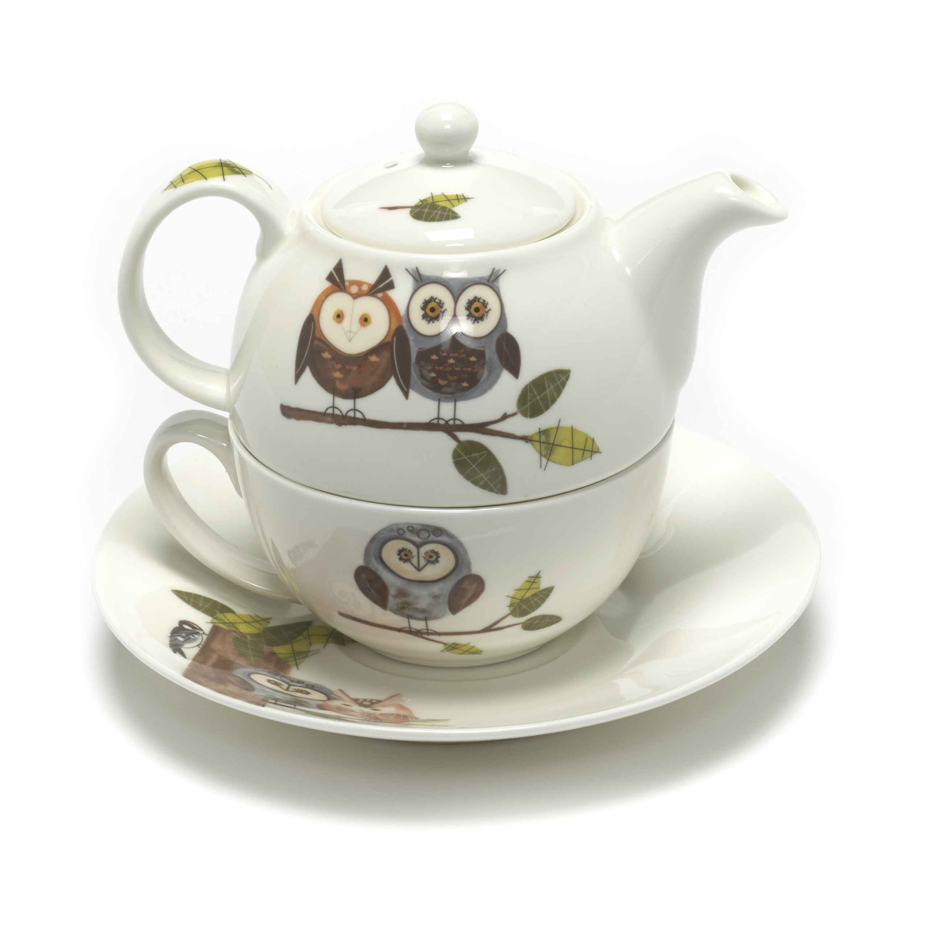 Roy Kirkham RSPB Woodland Owl Tea for One Teapot Cup Saucer Bone ...