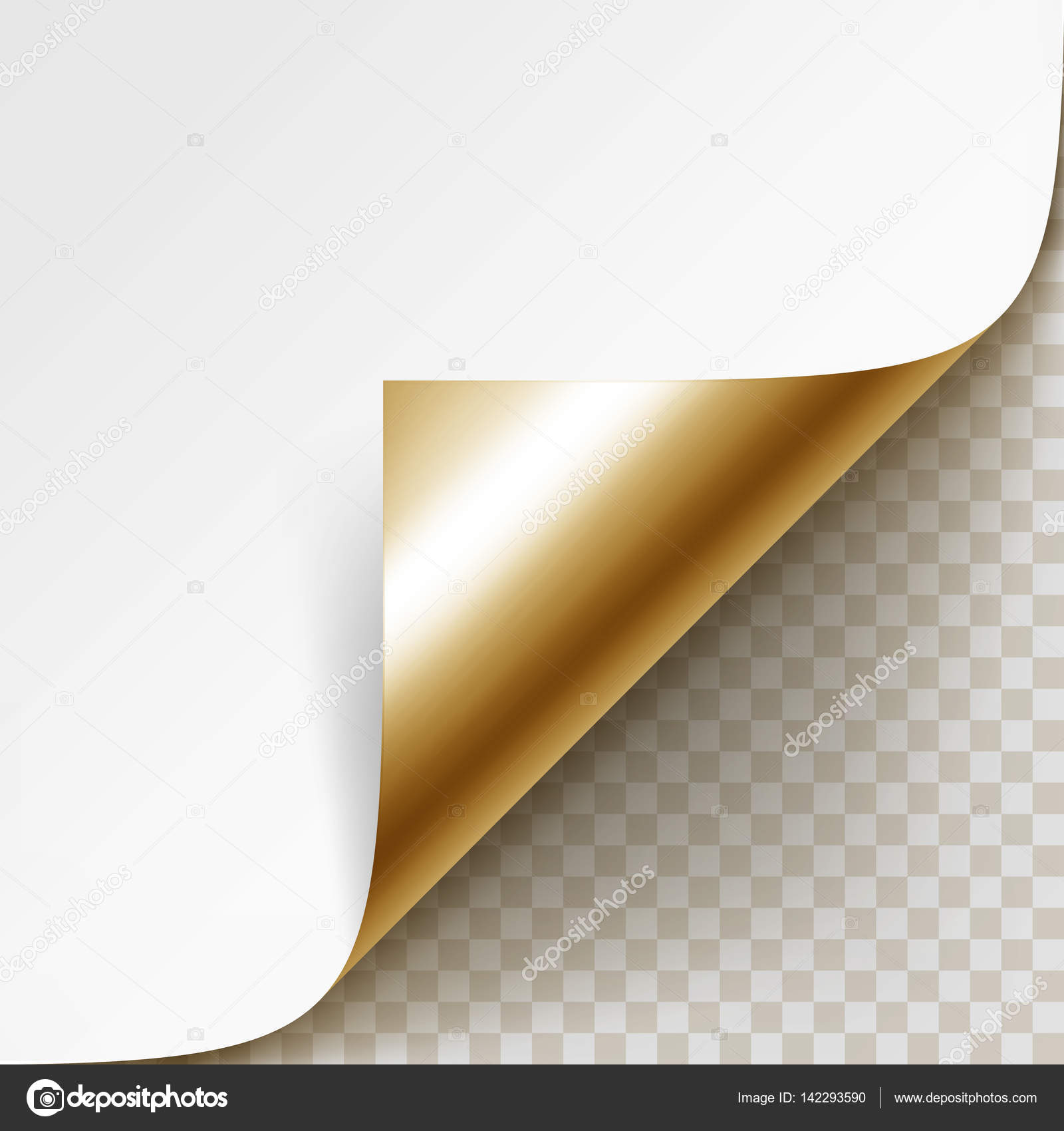 Vector Curled Golden Corner of White Paper with Shadow Mock up Close ...