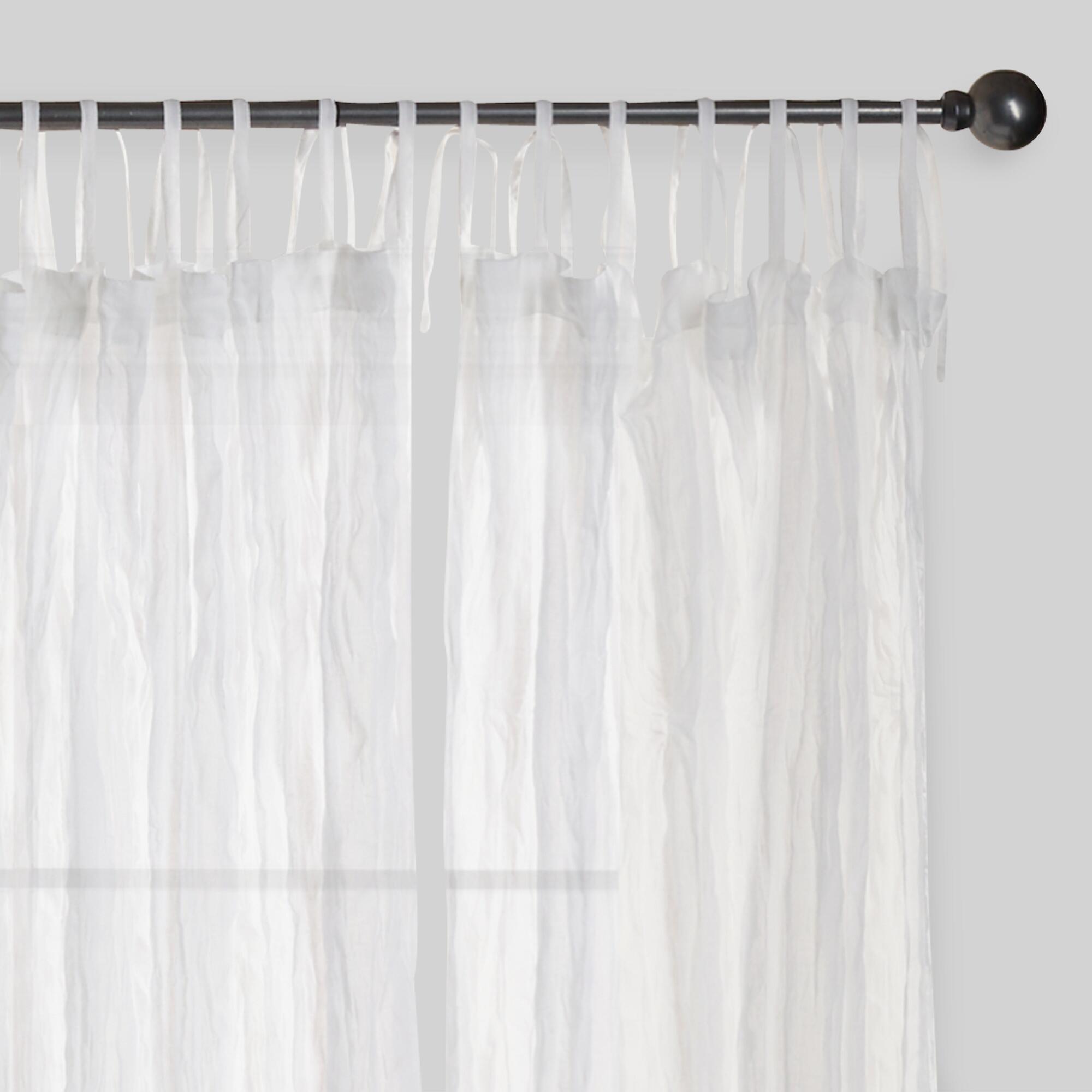 White Crinkle Sheer Voile Cotton Curtains, Set of 2 | World Market