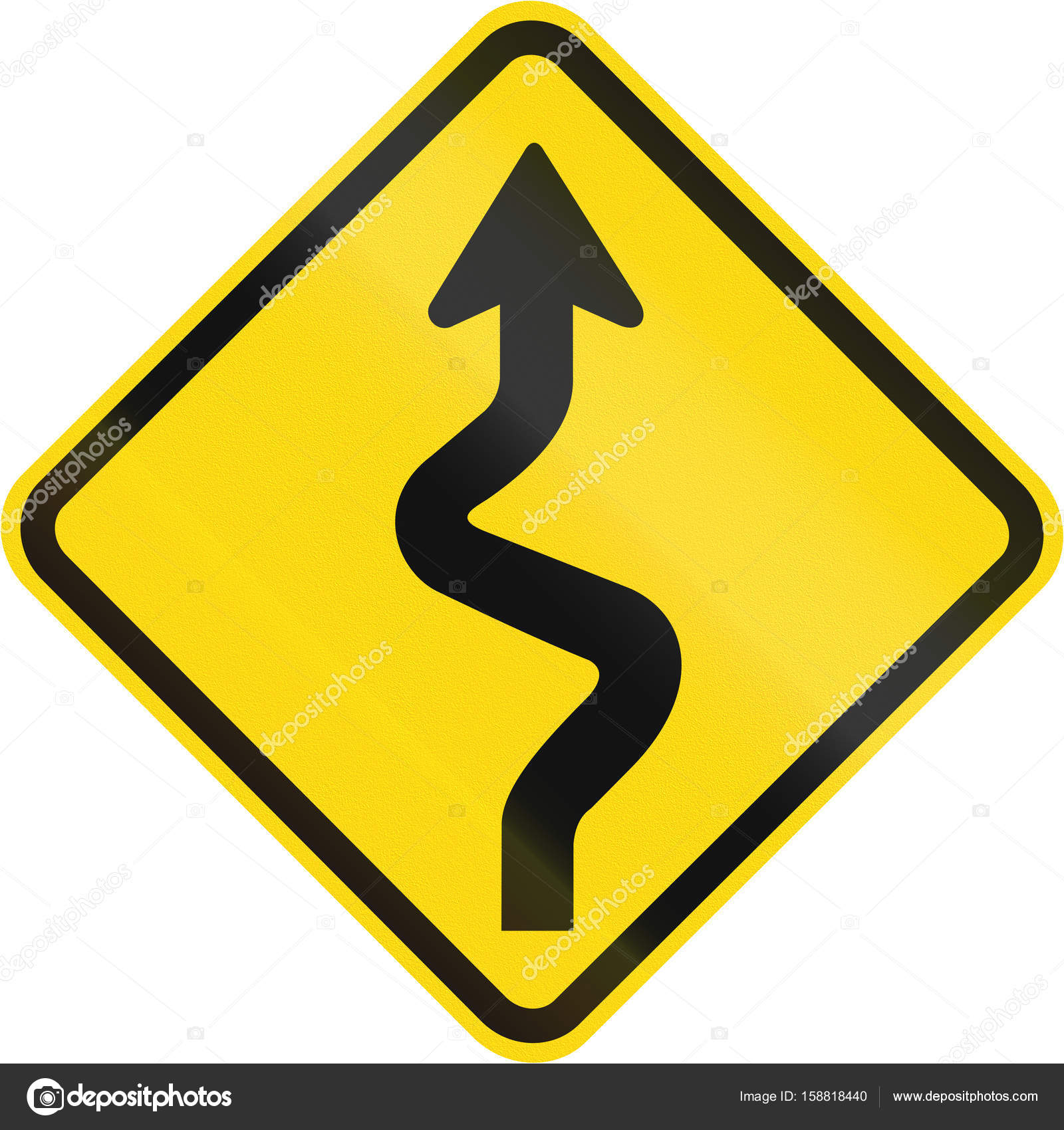Series Of Curves First To Right warning sign used in Brazil — Stock ...