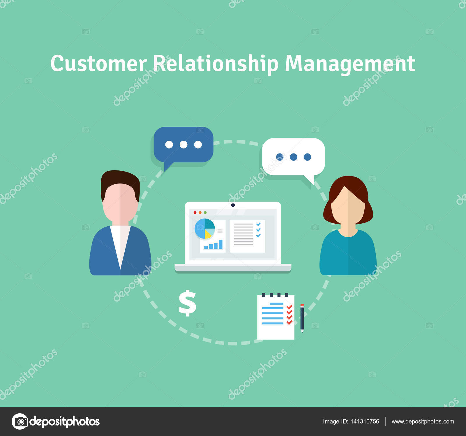 Customer Relationship Management vector illustration. Flat icons of ...