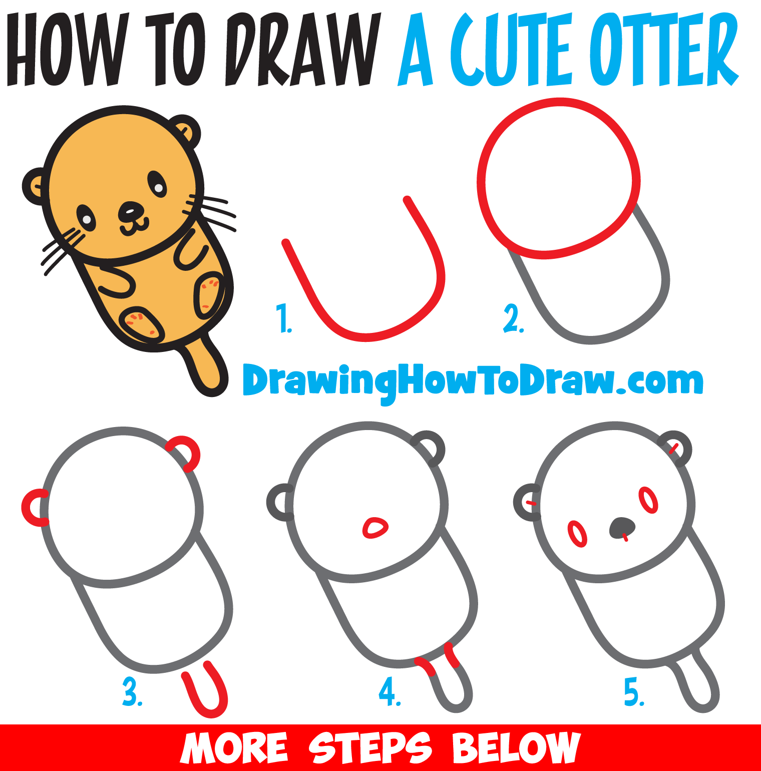 How to Draw a Cute Kawaii Cartoon Otter Floating Down the River Easy ...