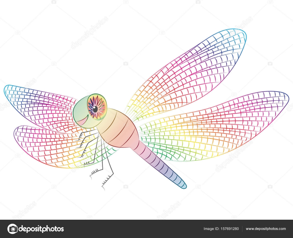 Colorful Hand Drawn Funny Dragonfly. Children Drawing of Cute Insect ...