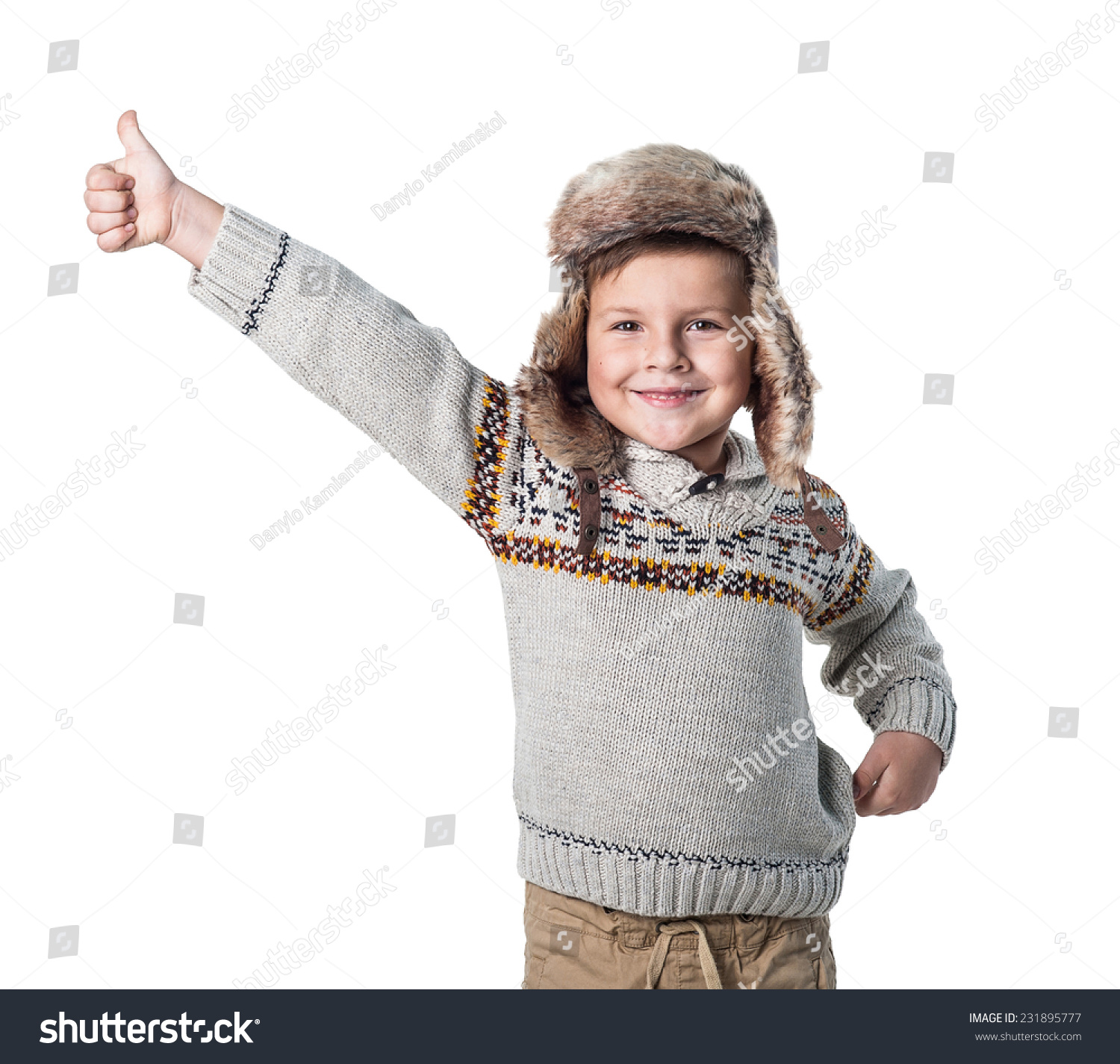 Cute Kid Posing Winter Clothes Stock Photo (Safe to Use) 231895777 ...