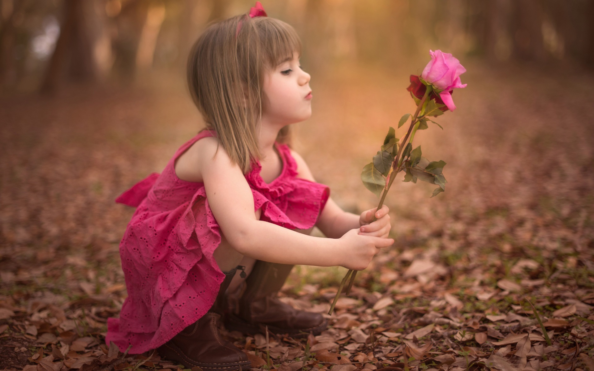 Cute little girl holding rose flower wallpaper | cute | Wallpaper Better