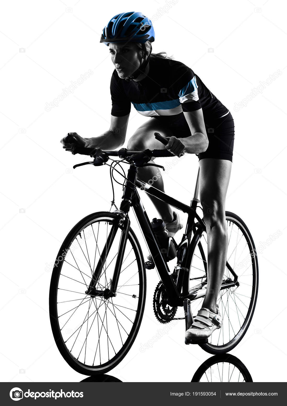 cyclist cycling riding bicycle woman isolated silhouette — Stock ...