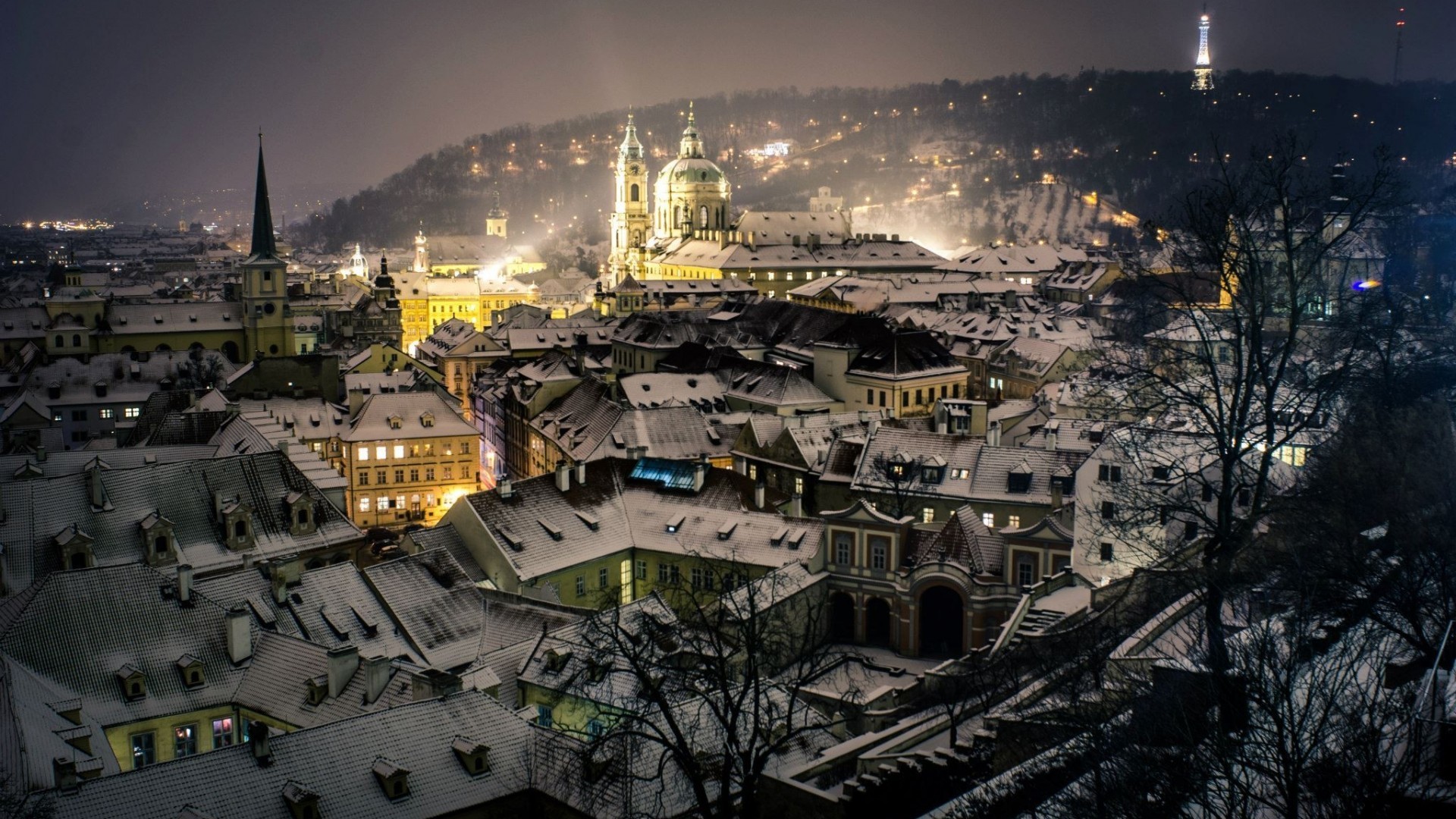Houses: Winter Night Beautiful Prague Europe Overview Rooftops Czech ...