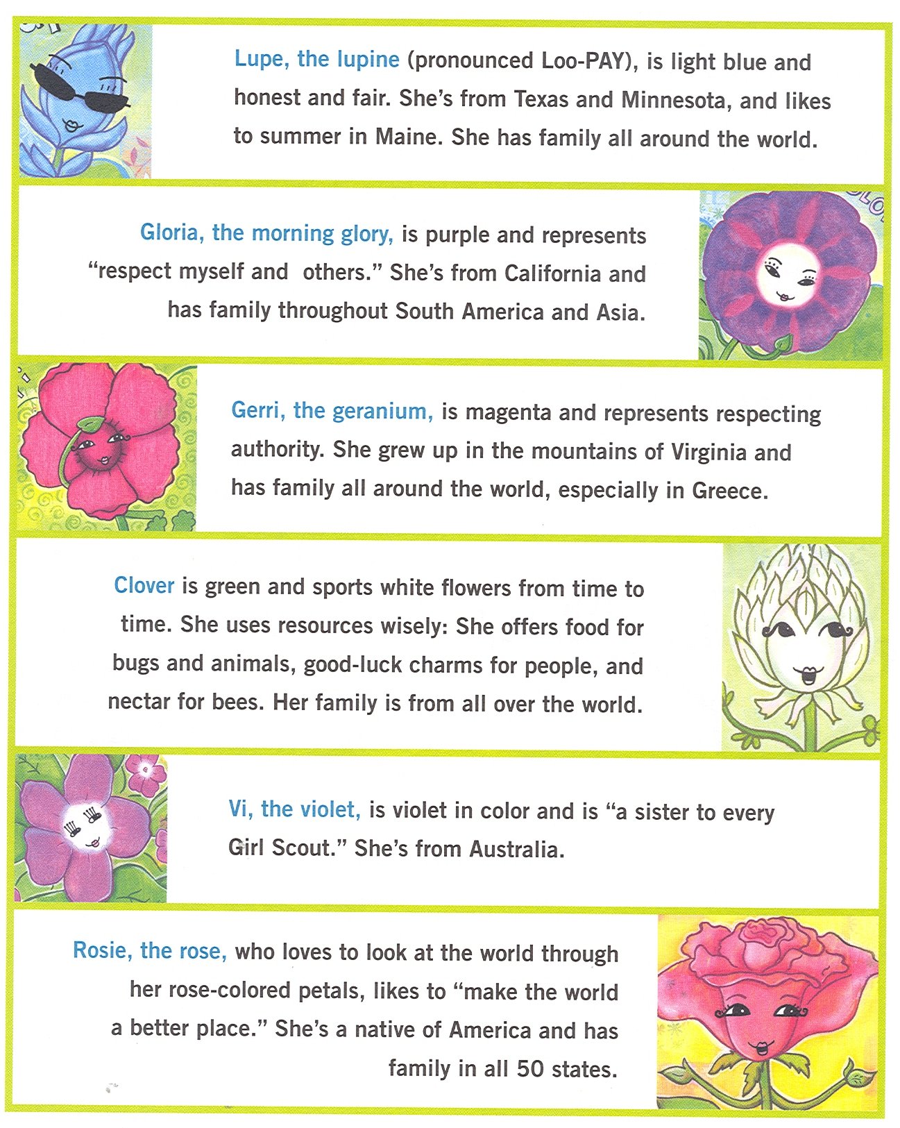 6 of Amazing Daisy's Flower Friends. Each one is represented in the ...