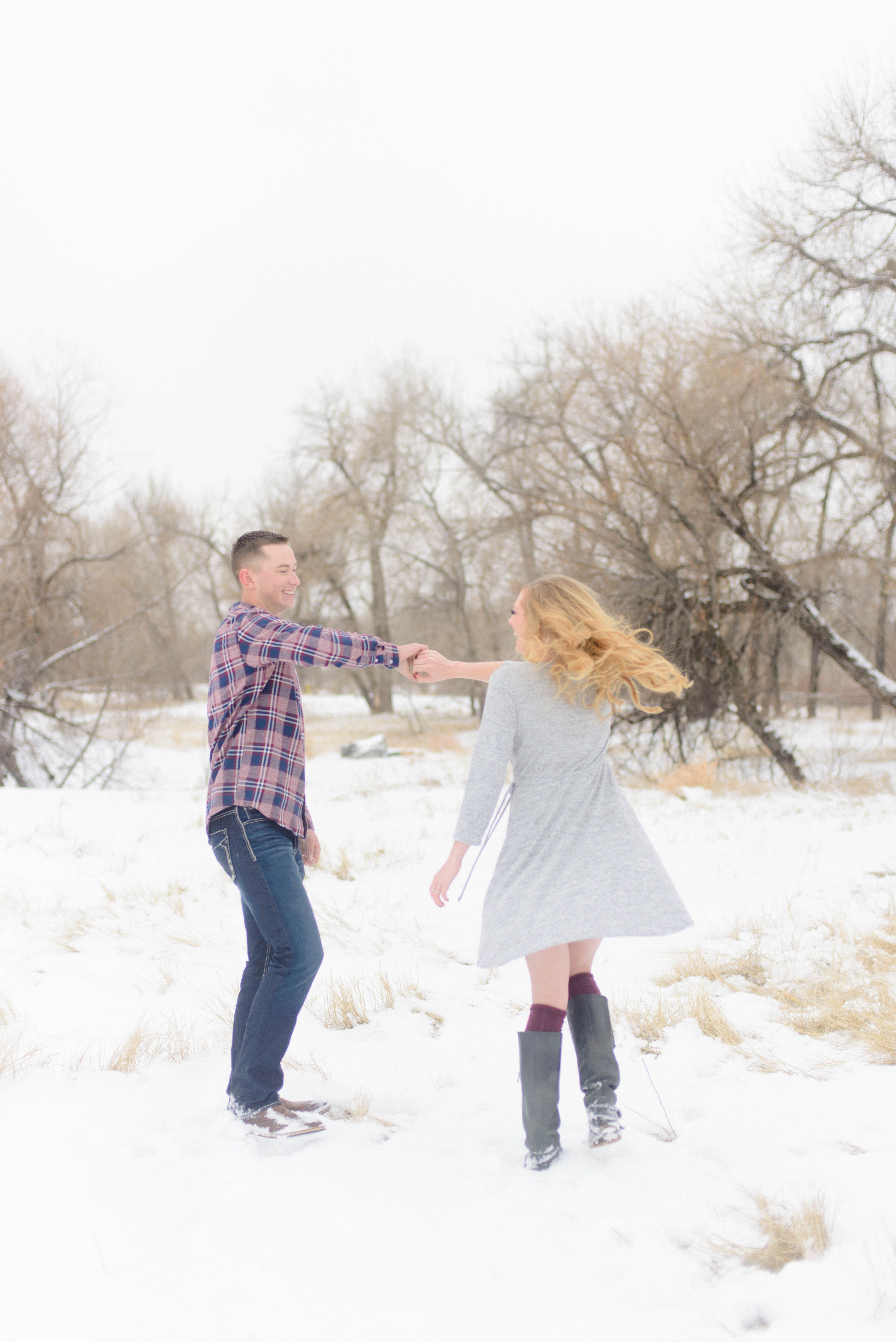 Dancing in the snow engagement photos winter | Engagement Shoot ...