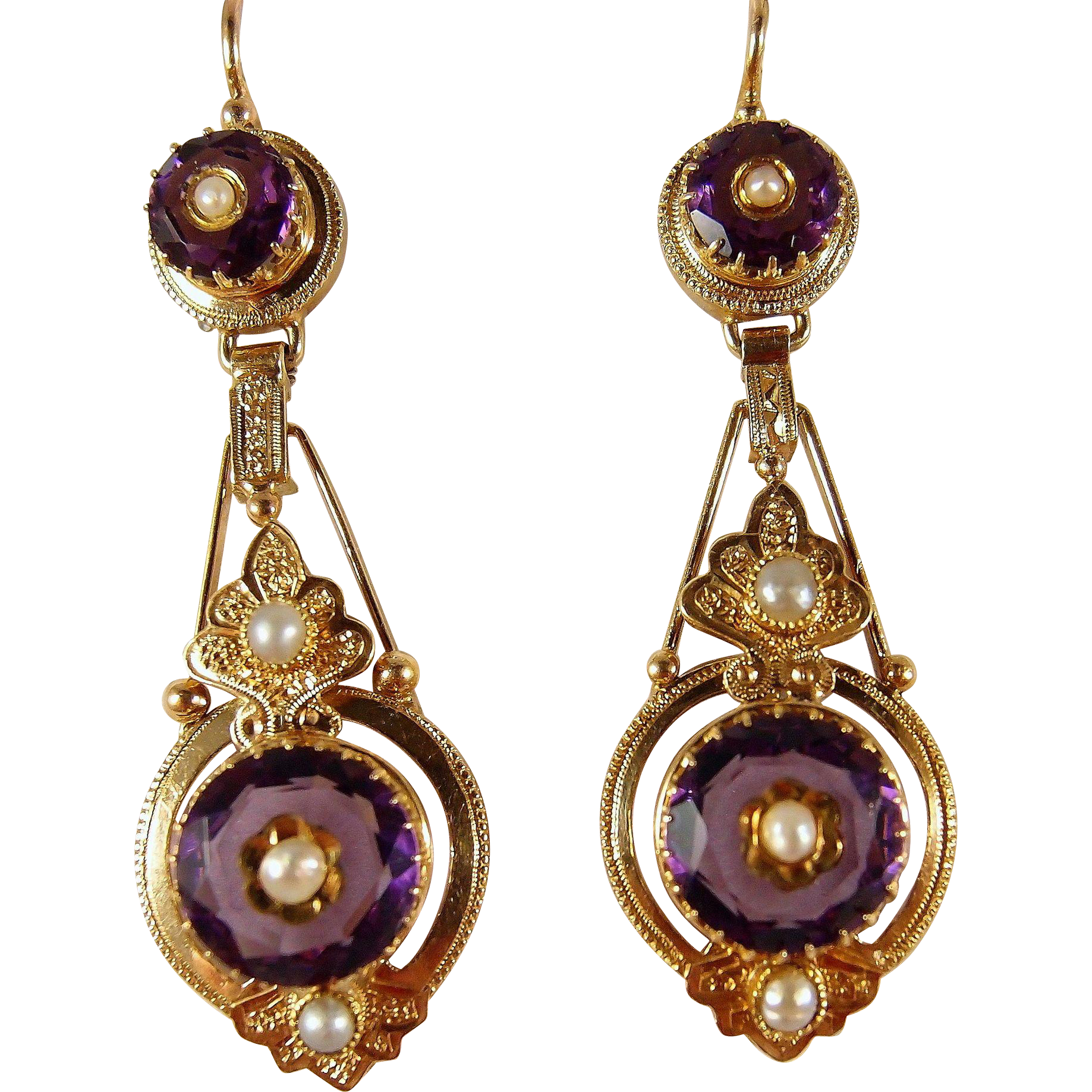 SOLD Etruscan revival Victorian era dangling earrings, stamped 18K ...