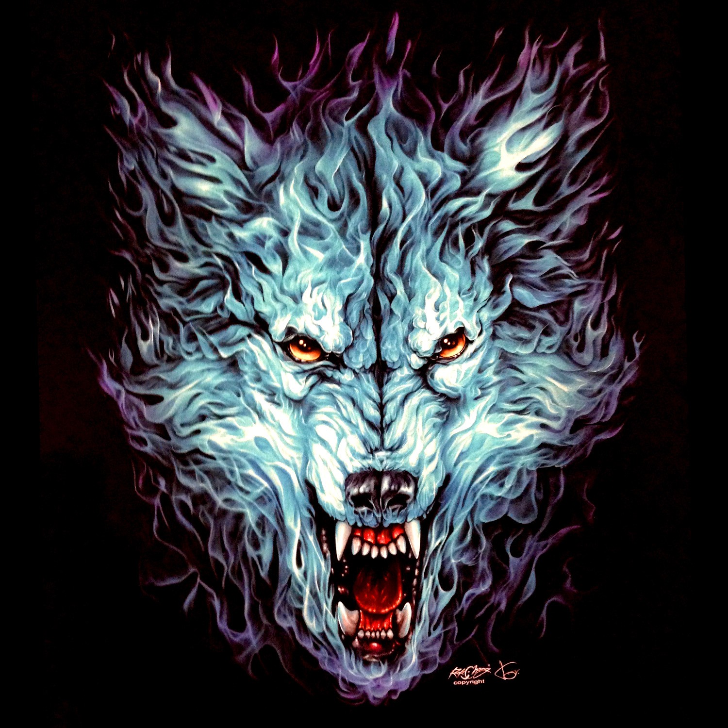 Glow-in-the-Dark Flaming Blue Wolf - Animals