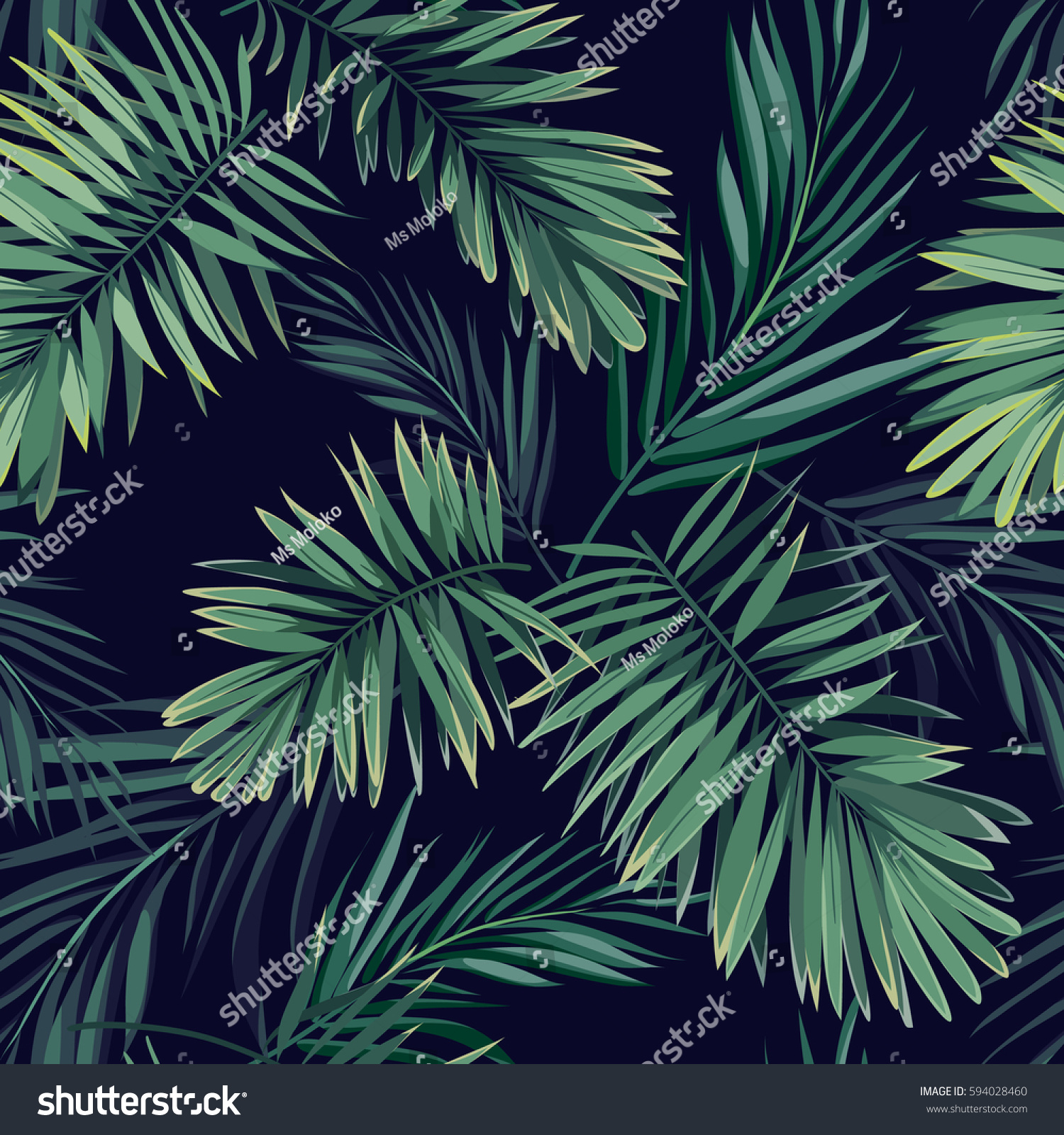 Dark Tropical Background Jungle Plants Seamless Stock Vector ...