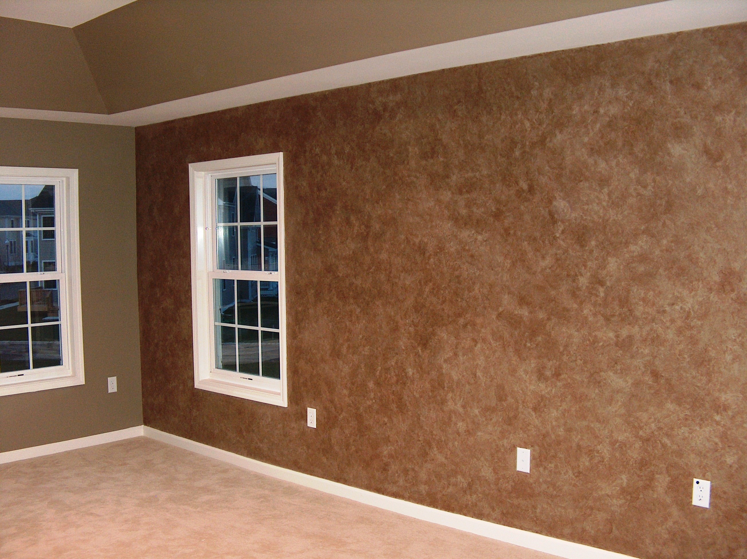 Brown Wall Paper Combined With Dark Beige Painted And White Stained ...